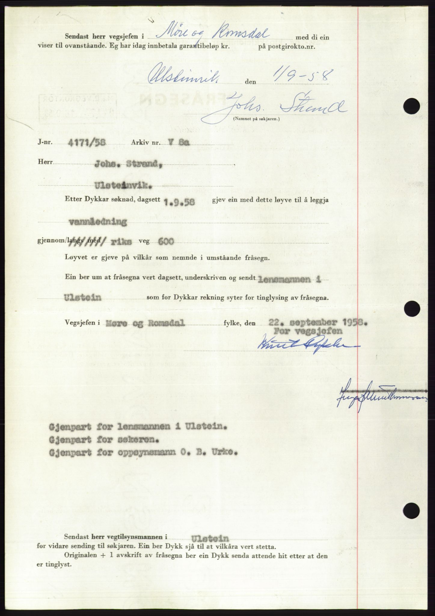 Søre Sunnmøre sorenskriveri, AV/SAT-A-4122/1/2/2C/L0110: Pantebok nr. 36A, 1958-1958, Dagboknr: 2236/1958