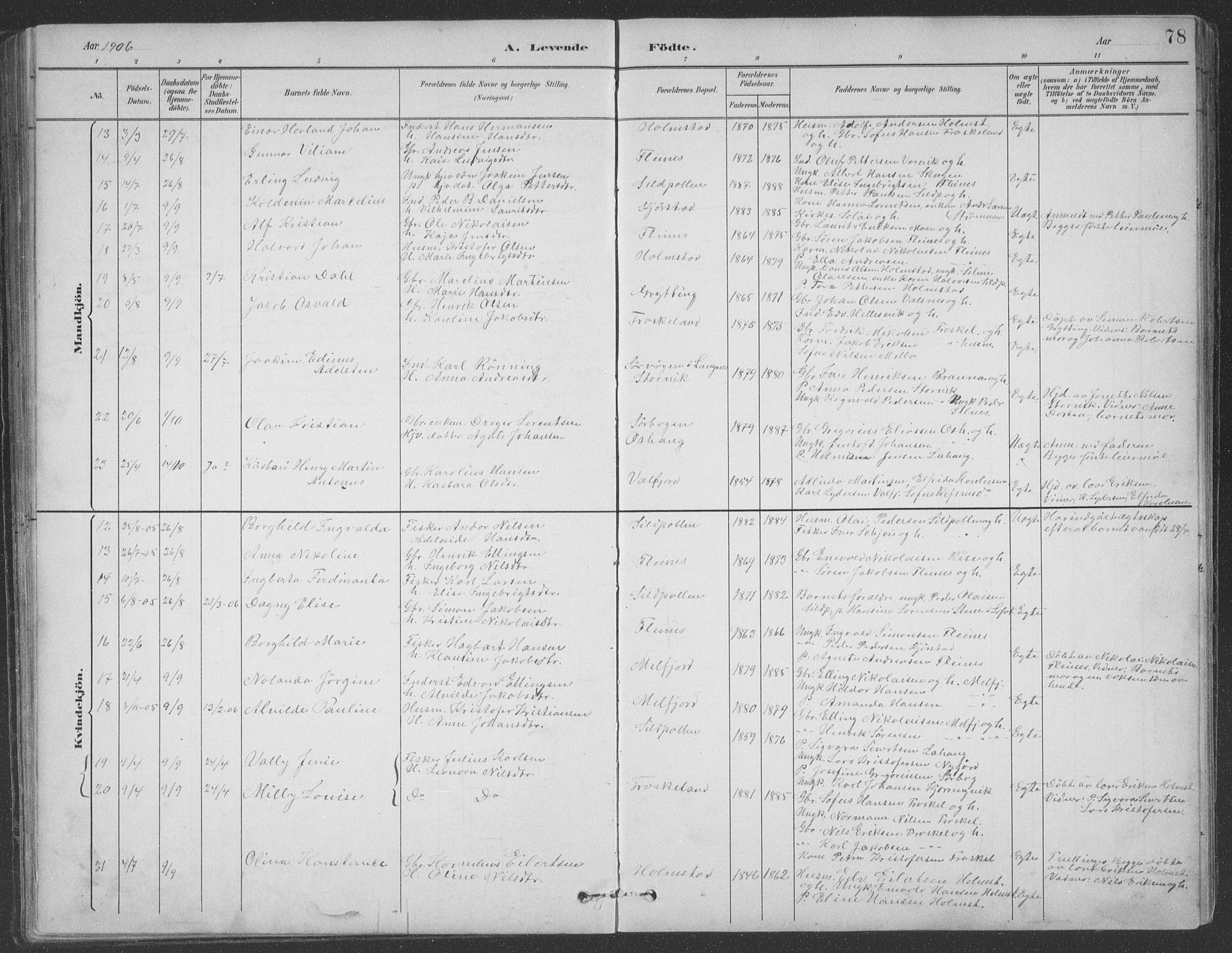 Ministerialprotokoller, klokkerbøker og fødselsregistre - Nordland, AV/SAT-A-1459/890/L1290: Klokkerbok nr. 890C01, 1882-1911, s. 78