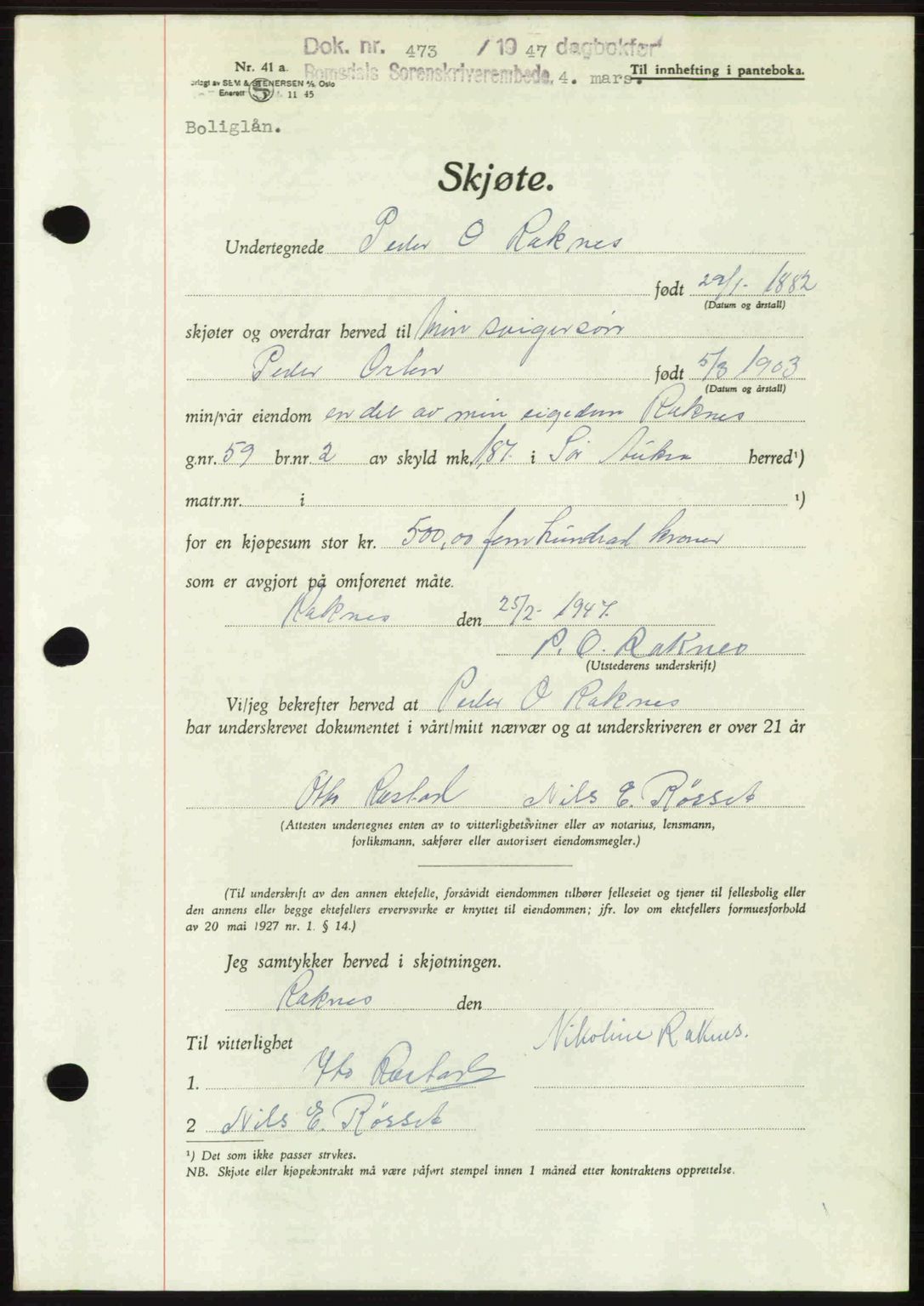 Romsdal sorenskriveri, AV/SAT-A-4149/1/2/2C: Pantebok nr. A22, 1947-1947, Dagboknr: 473/1947