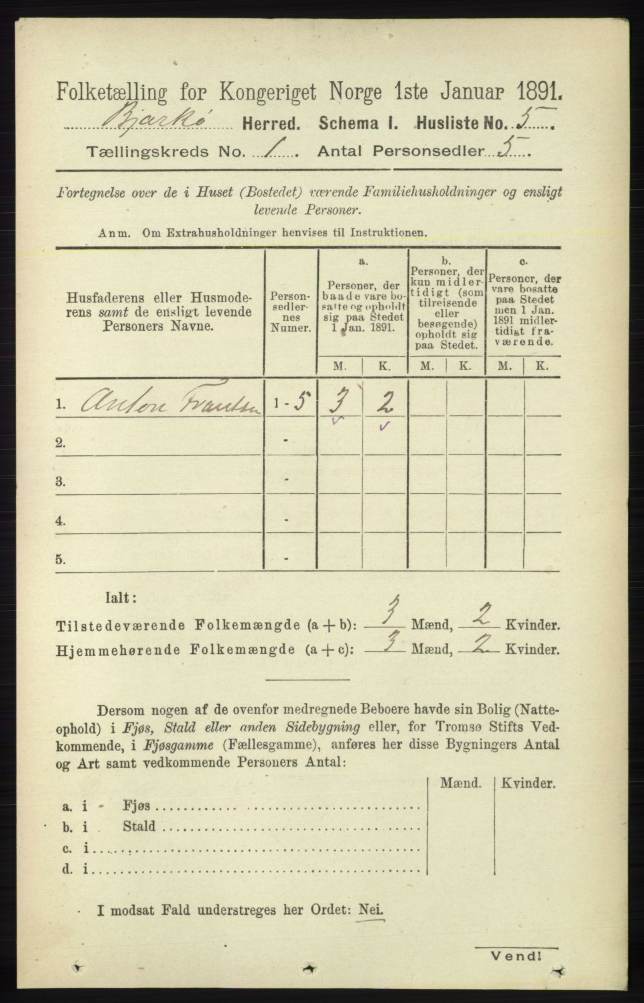 RA, Folketelling 1891 for 1915 Bjarkøy herred, 1891, s. 19