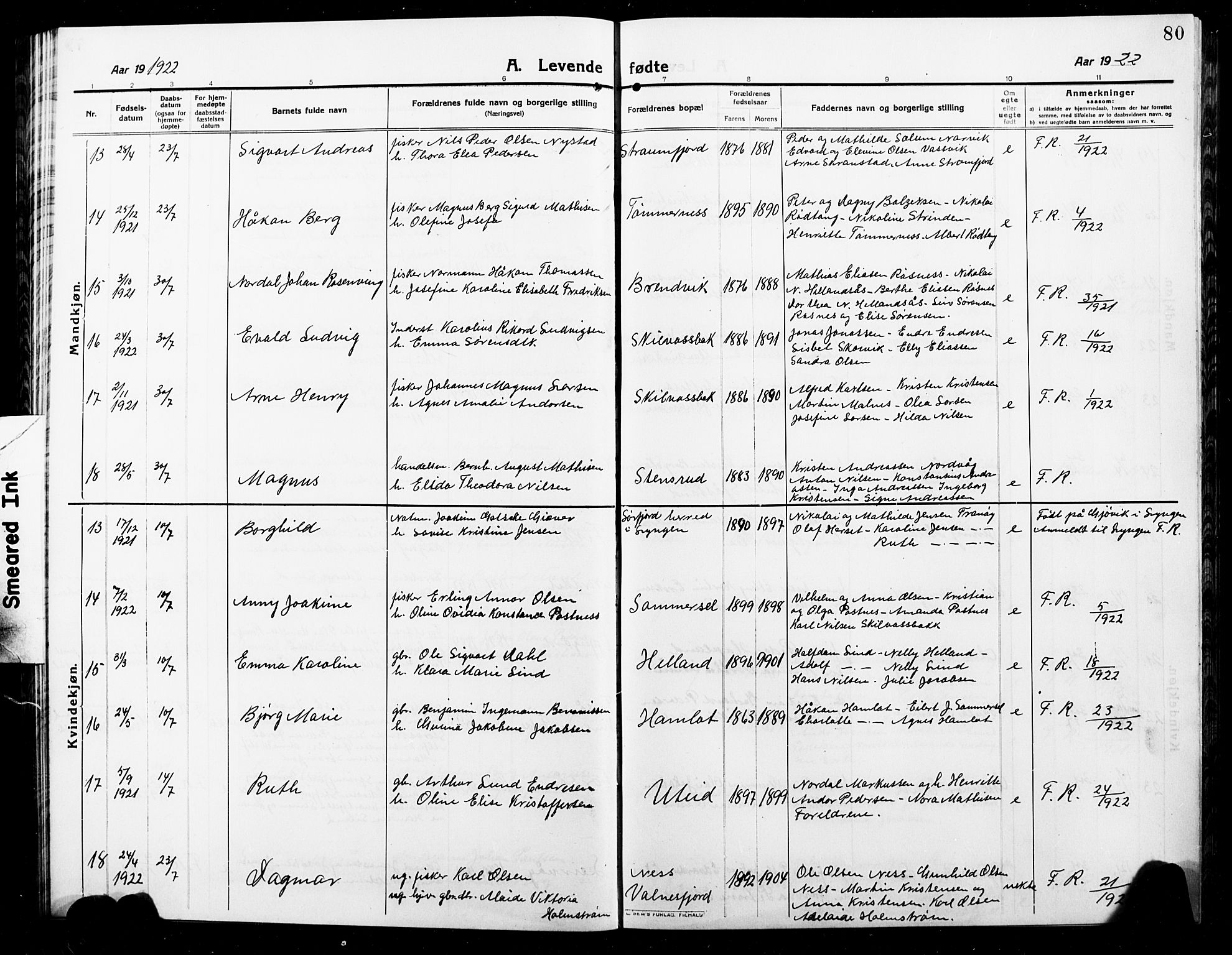 Ministerialprotokoller, klokkerbøker og fødselsregistre - Nordland, AV/SAT-A-1459/859/L0861: Klokkerbok nr. 859C07, 1910-1925, s. 80