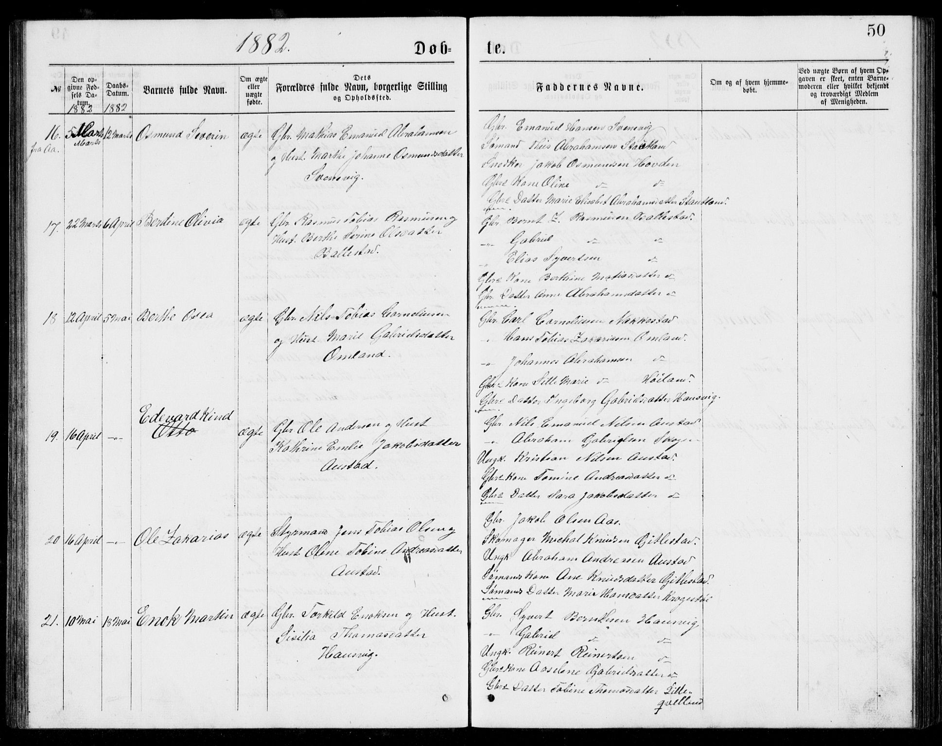 Lyngdal sokneprestkontor, AV/SAK-1111-0029/F/Fb/Fba/L0002: Klokkerbok nr. B 2, 1876-1886, s. 50