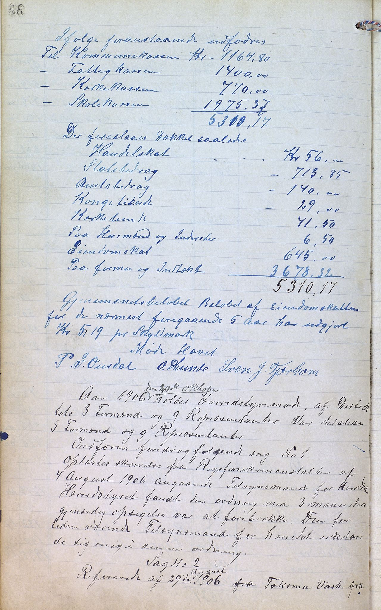 Øvre Sirdal kommune - Formannskapet/Kommunestyret, ARKSOR/1046ØS120/A/L0001: Møtebok (d), 1905-1917, s. 32b