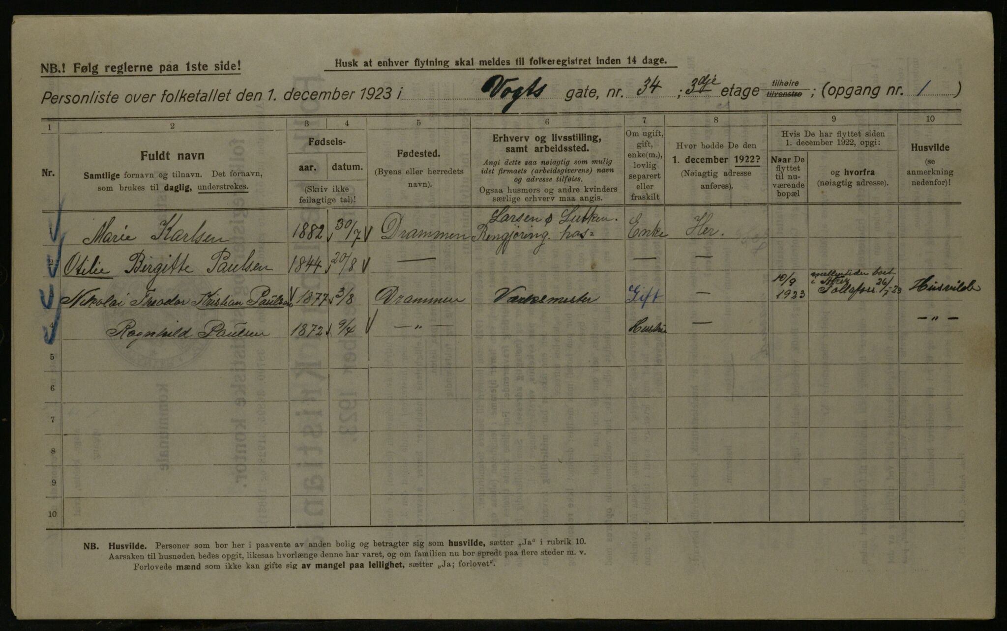 OBA, Kommunal folketelling 1.12.1923 for Kristiania, 1923, s. 137427