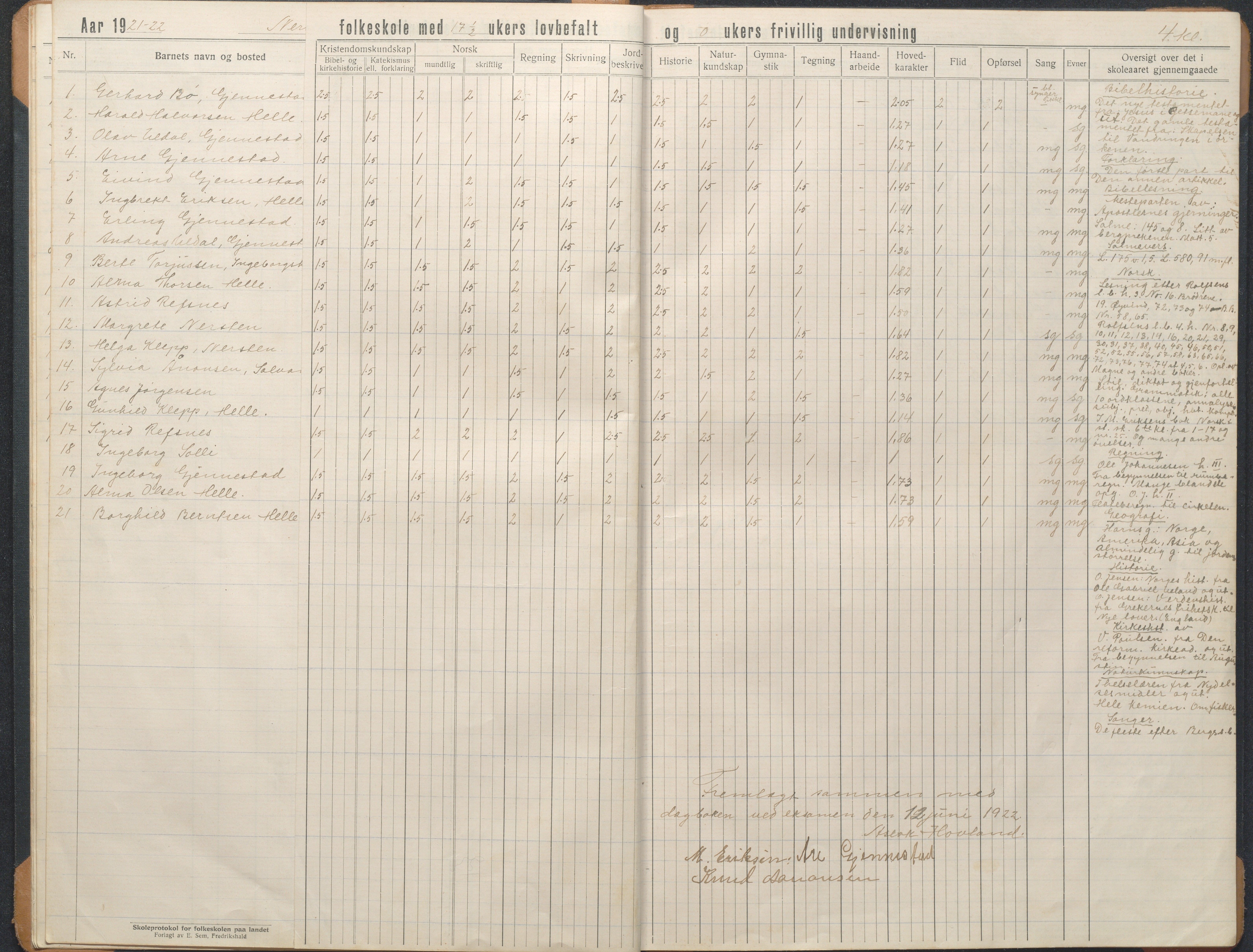 Øyestad kommune frem til 1979, AAKS/KA0920-PK/06/06L/L0004: Skoleprotokoll, 1920-1960