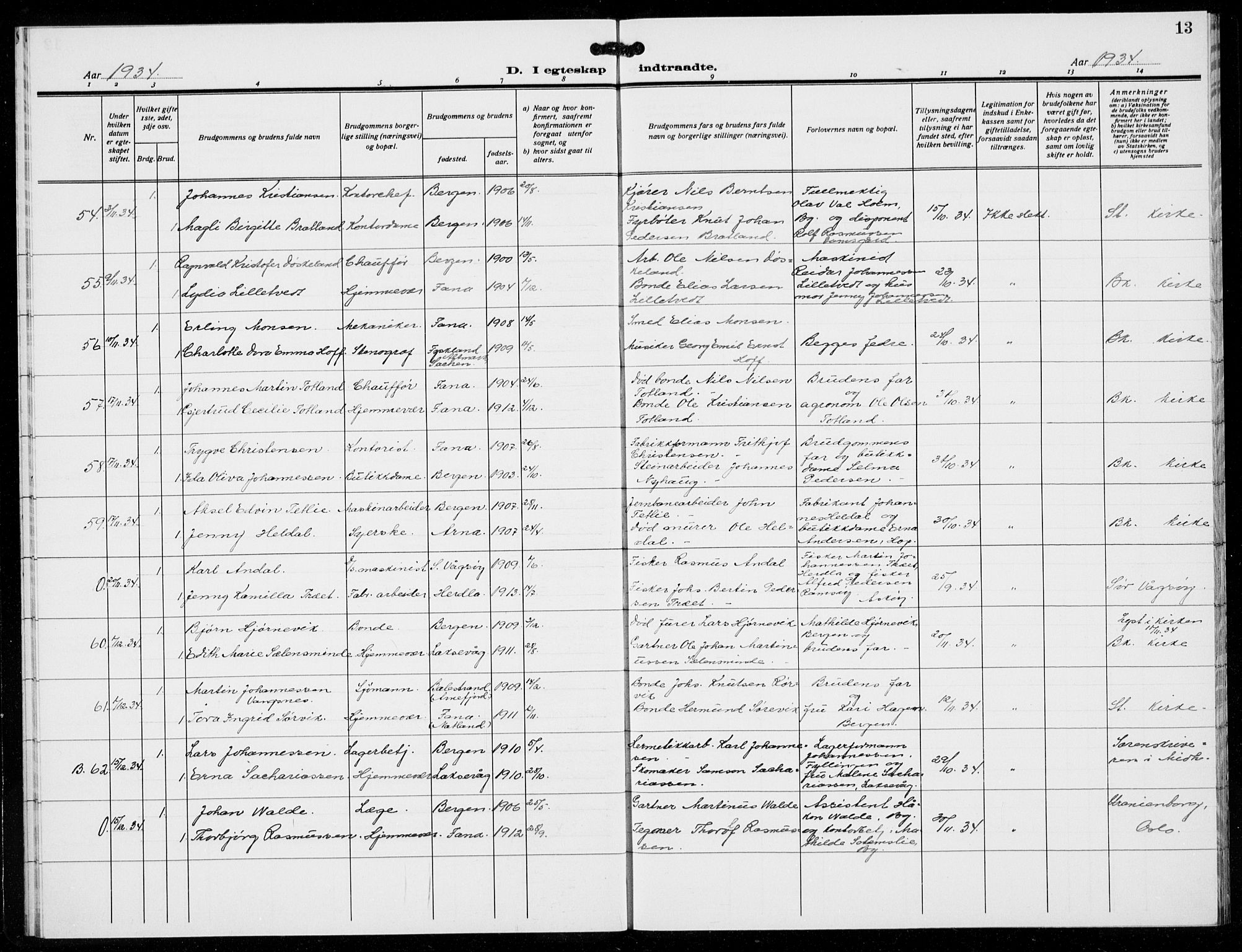Birkeland Sokneprestembete, AV/SAB-A-74601/H/Hab: Klokkerbok nr. A 11, 1932-1939, s. 13