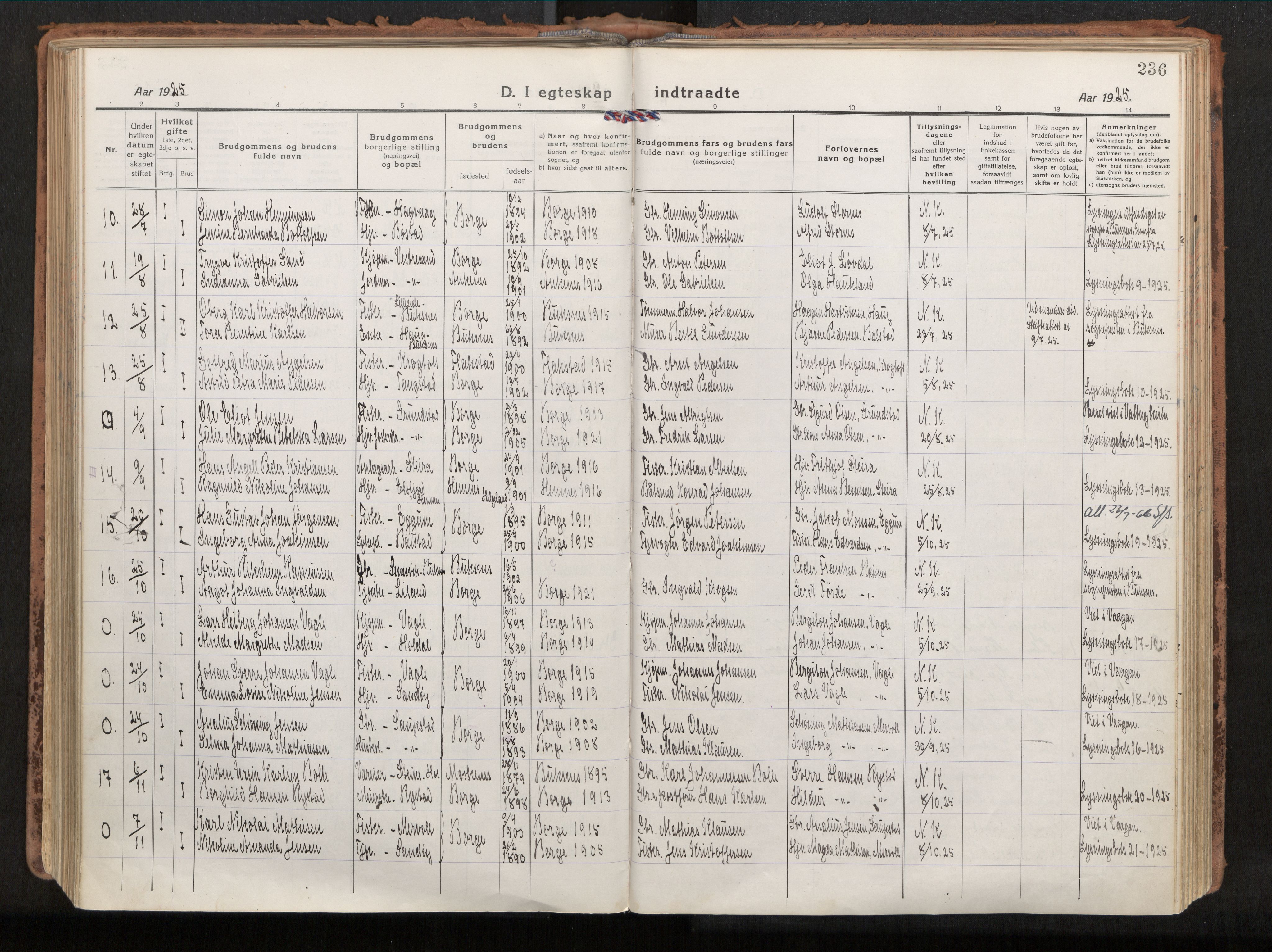 Ministerialprotokoller, klokkerbøker og fødselsregistre - Nordland, SAT/A-1459/880/L1136: Ministerialbok nr. 880A10, 1919-1927, s. 236