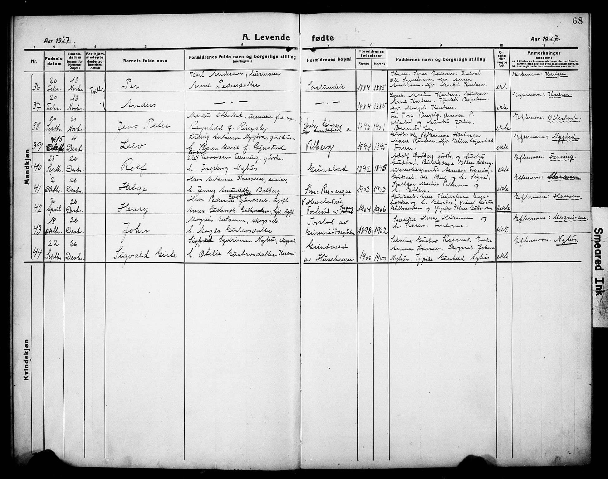 Stange prestekontor, AV/SAH-PREST-002/L/L0016: Klokkerbok nr. 16, 1918-1928, s. 68