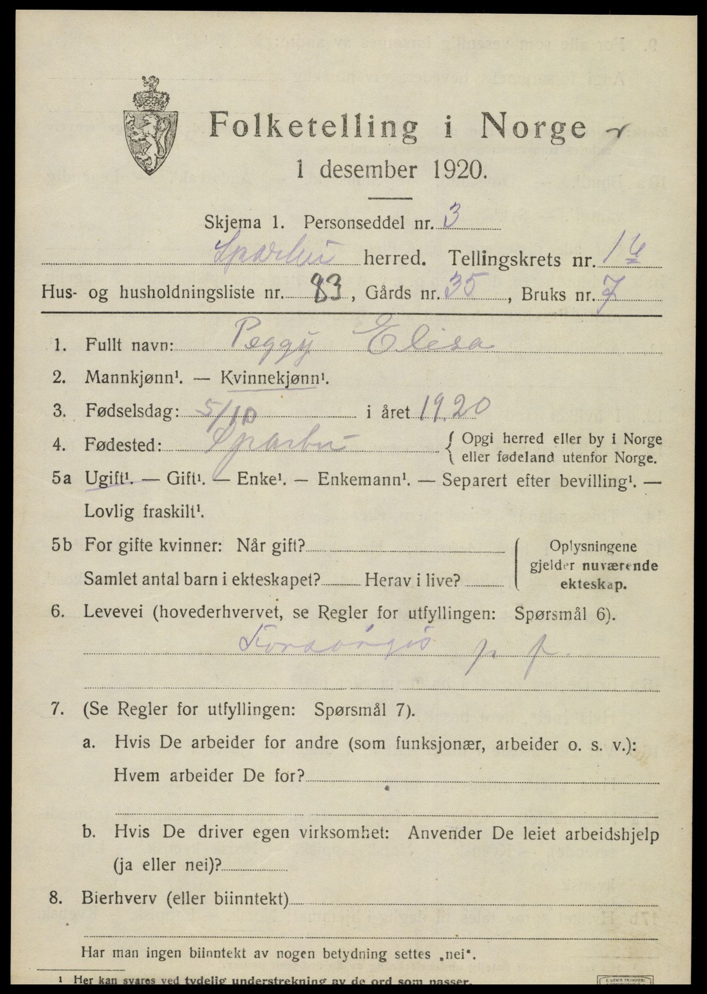 SAT, Folketelling 1920 for 1731 Sparbu herred, 1920, s. 3167