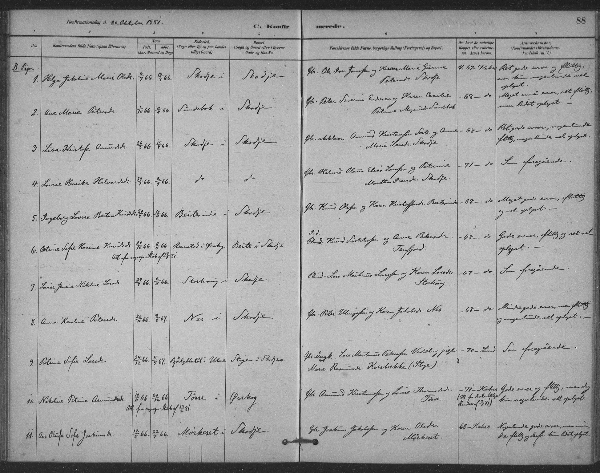 Ministerialprotokoller, klokkerbøker og fødselsregistre - Møre og Romsdal, AV/SAT-A-1454/524/L0356: Ministerialbok nr. 524A08, 1880-1899, s. 88