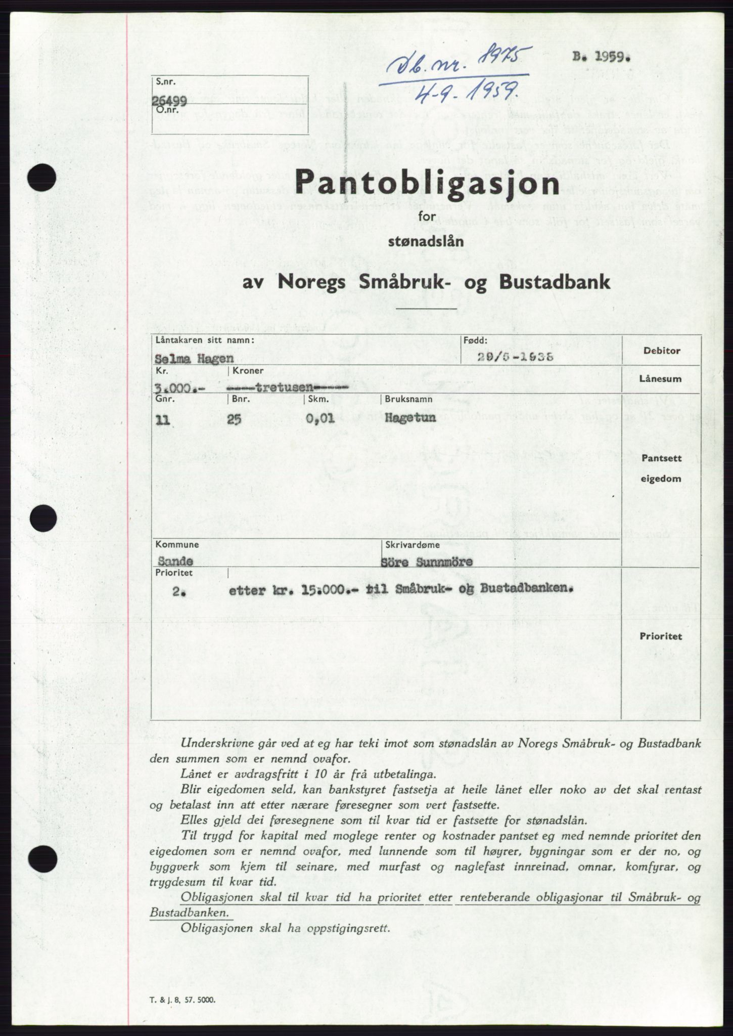 Søre Sunnmøre sorenskriveri, SAT/A-4122/1/2/2C/L0133: Pantebok nr. 21B, 1959-1959, Dagboknr: 1975/1959