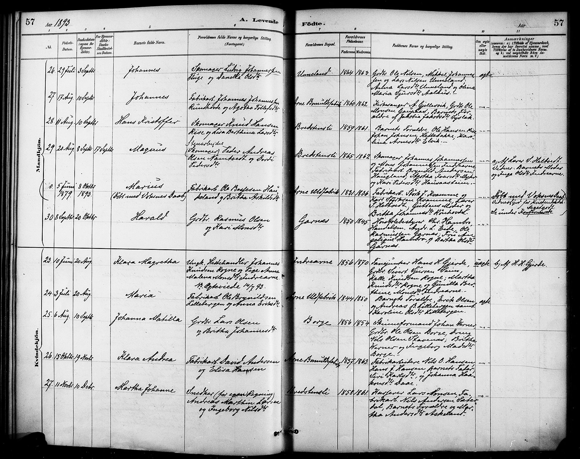 Haus sokneprestembete, AV/SAB-A-75601/H/Haa/Haad/L0001: Ministerialbok nr. D 1, 1887-1898, s. 57