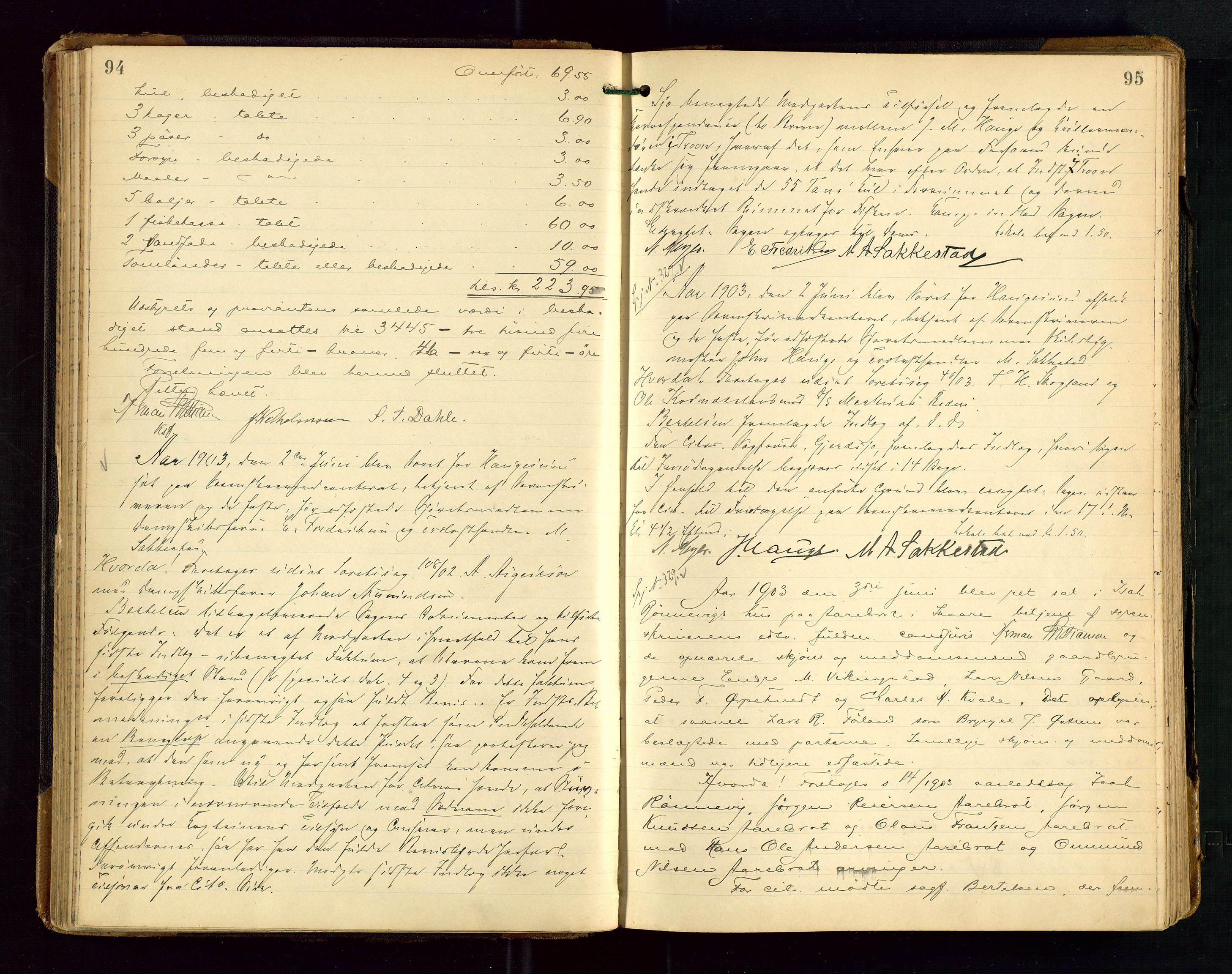 Karmsund sorenskriveri, AV/SAST-A-100311/01/I/IA/IABD/L0006: EKSTRARETTSPROTOKOLL, 1901-1911, s. 94-95