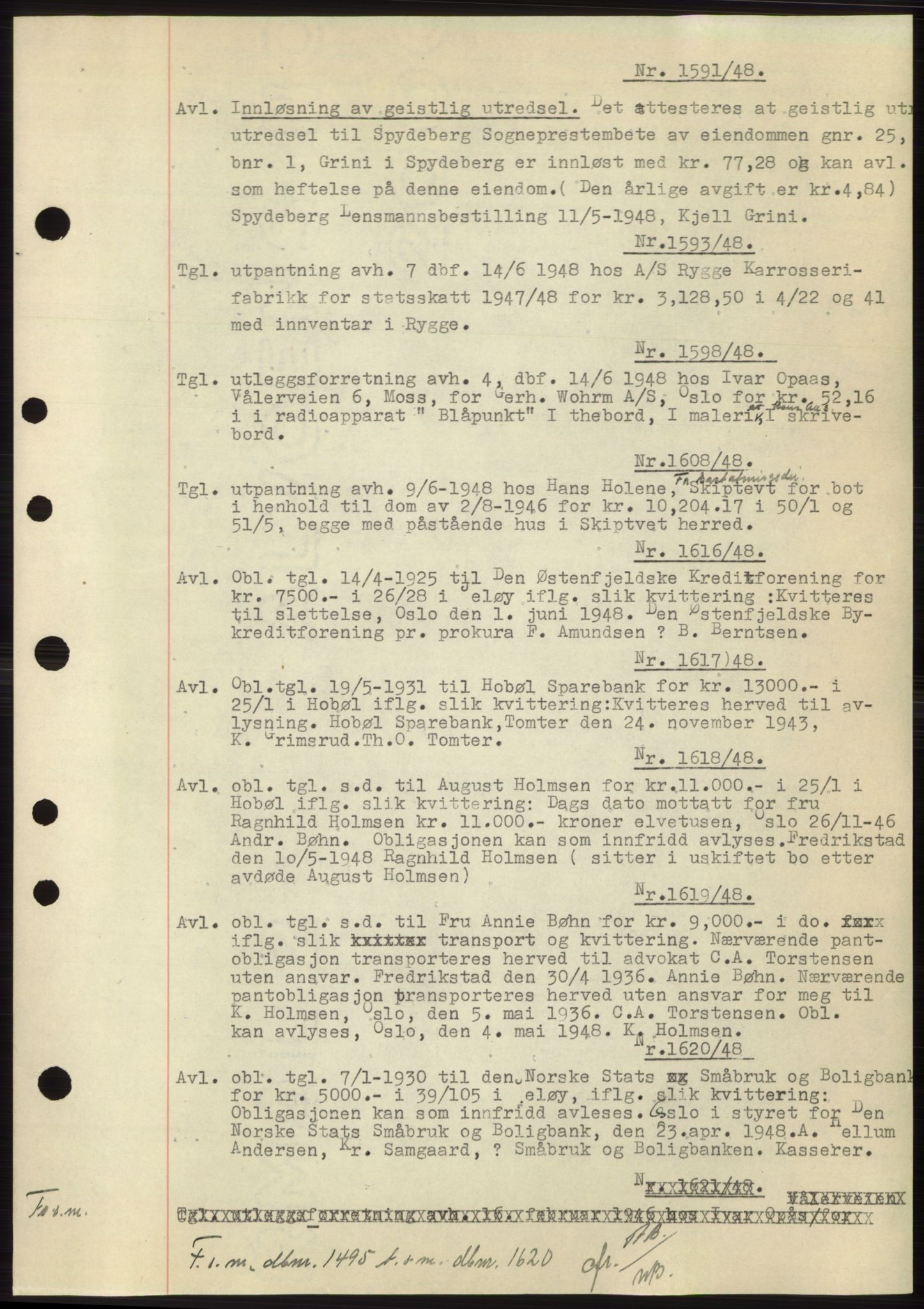 Moss sorenskriveri, SAO/A-10168: Pantebok nr. C10, 1938-1950, Dagboknr: 1591/1948