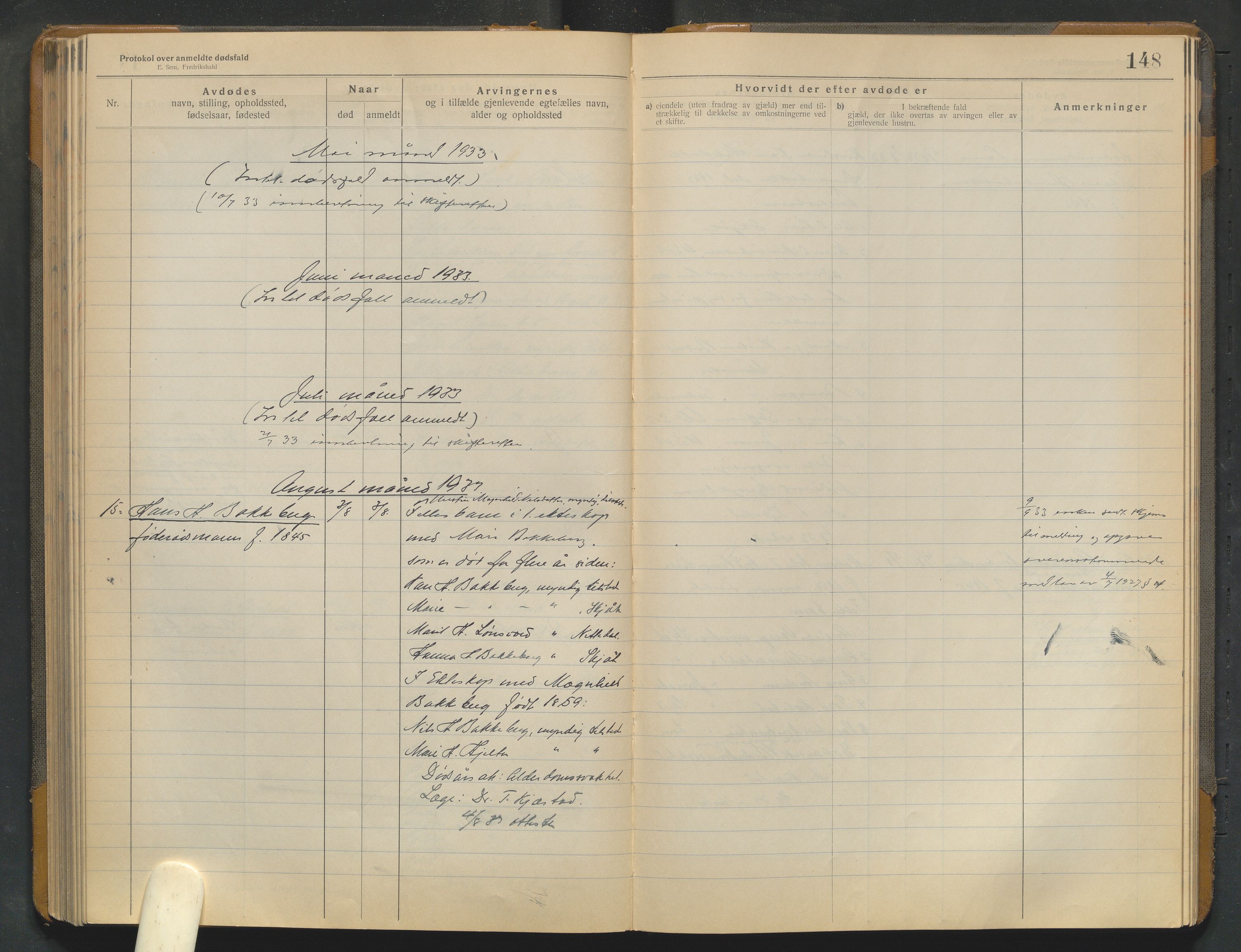 Lom lensmannskontor, AV/SAH-PGL-006/H/Ha/Haa/L0001/0004: Dødsfallsprotokoller / Dødsfallsprotokoll, 1922-1937, s. 148