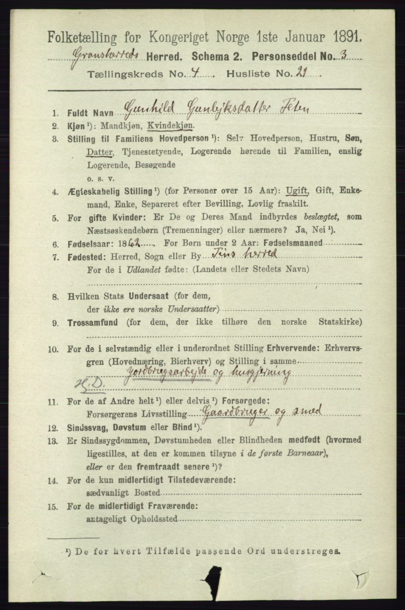 RA, Folketelling 1891 for 0824 Gransherad herred, 1891, s. 819