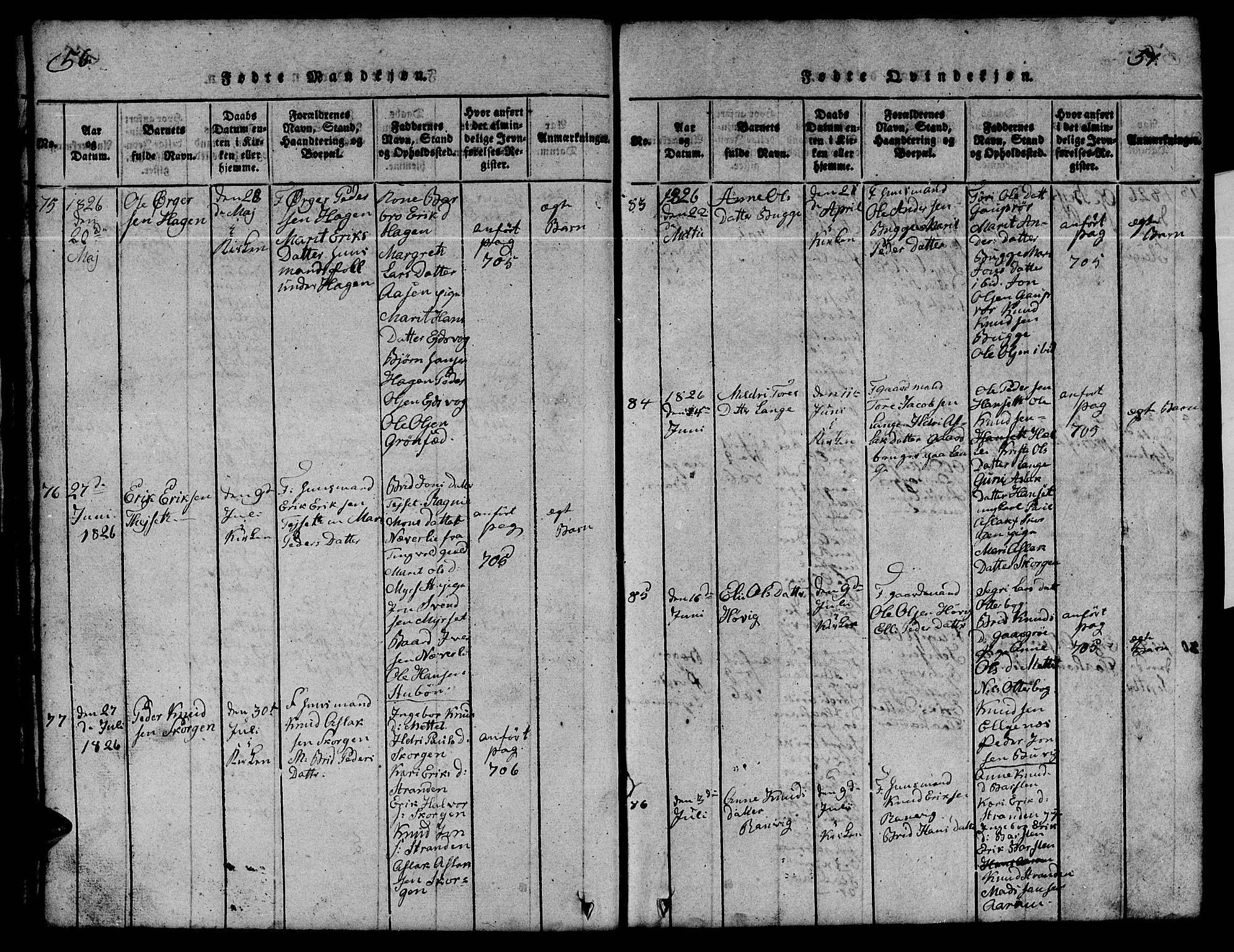 Ministerialprotokoller, klokkerbøker og fødselsregistre - Møre og Romsdal, AV/SAT-A-1454/551/L0629: Klokkerbok nr. 551C01, 1818-1839, s. 56-57
