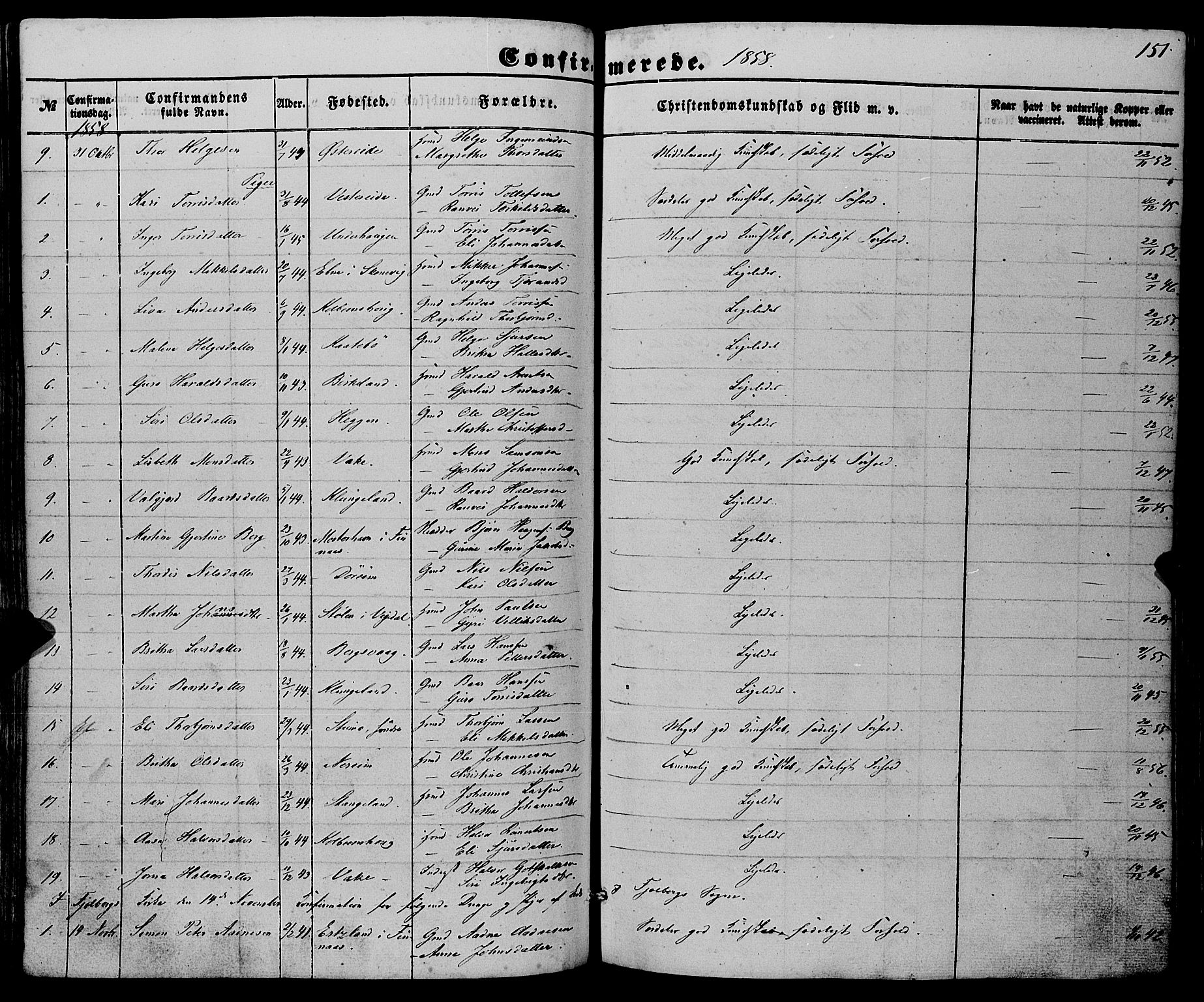Fjelberg sokneprestembete, AV/SAB-A-75201/H/Haa: Ministerialbok nr. A 7, 1851-1867, s. 151