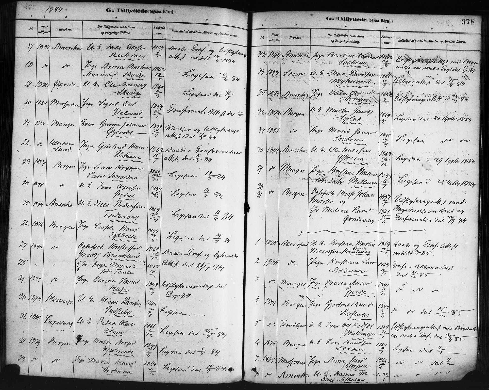 Lindås Sokneprestembete, AV/SAB-A-76701/H/Haa/Haaa/L0019: Ministerialbok nr. A 19, 1878-1912, s. 378