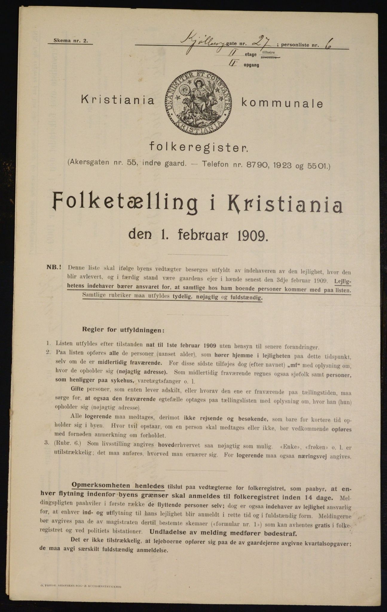 OBA, Kommunal folketelling 1.2.1909 for Kristiania kjøpstad, 1909, s. 47543