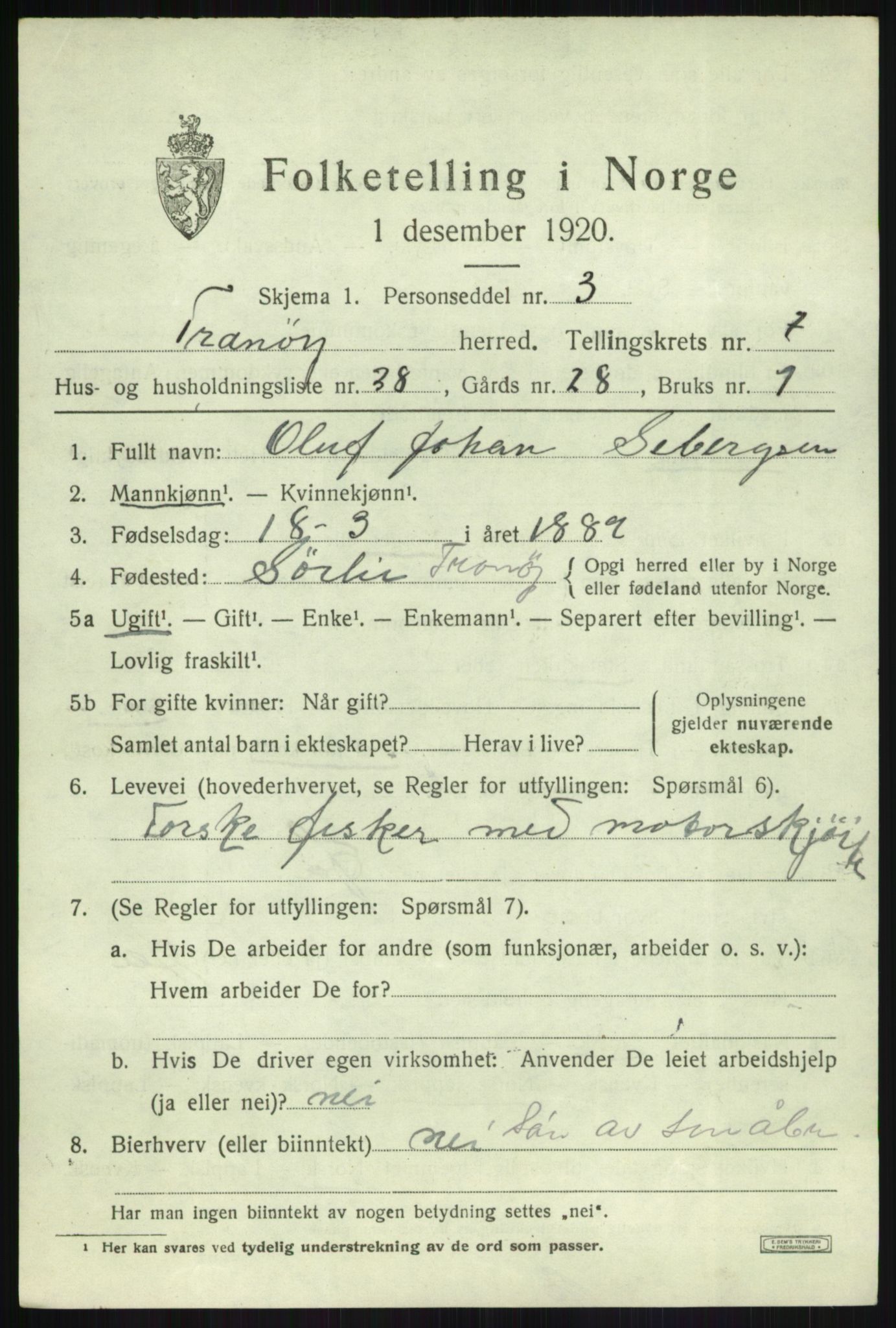 SATØ, Folketelling 1920 for 1927 Tranøy herred, 1920, s. 3795