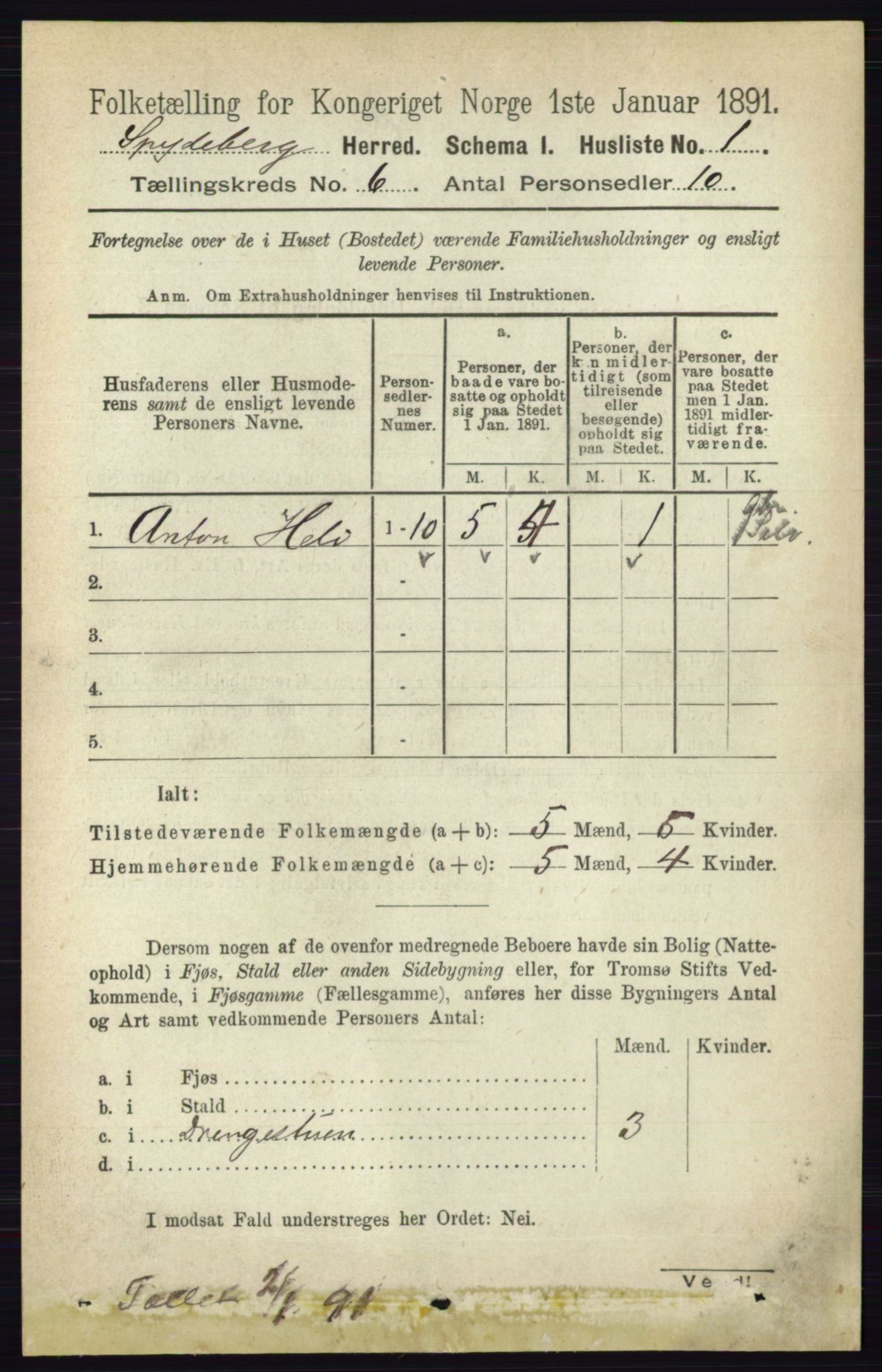 RA, Folketelling 1891 for 0123 Spydeberg herred, 1891, s. 2761