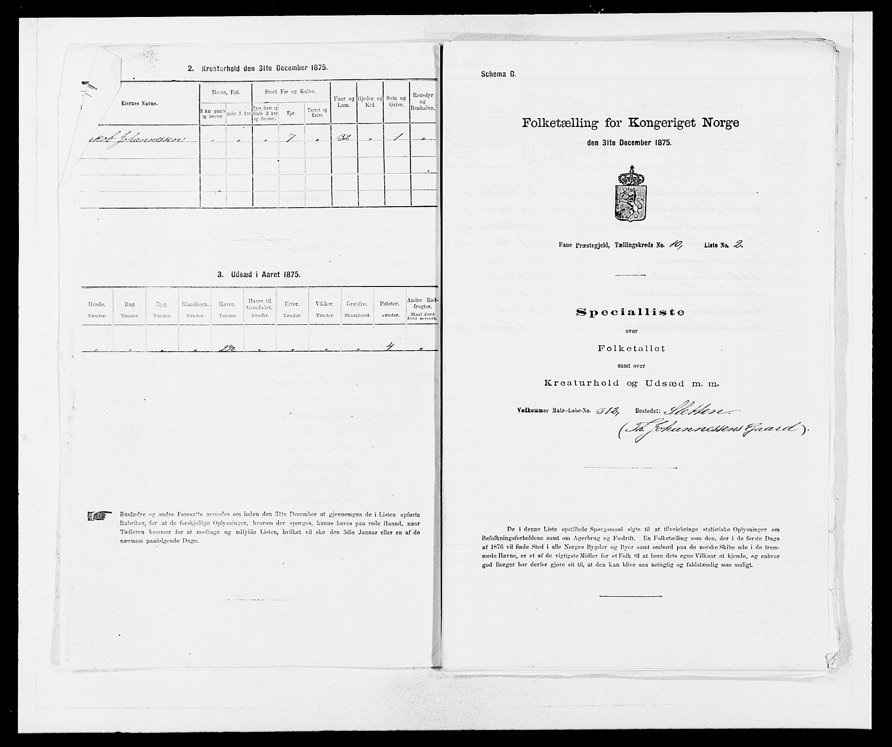 SAB, Folketelling 1875 for 1249P Fana prestegjeld, 1875, s. 1022