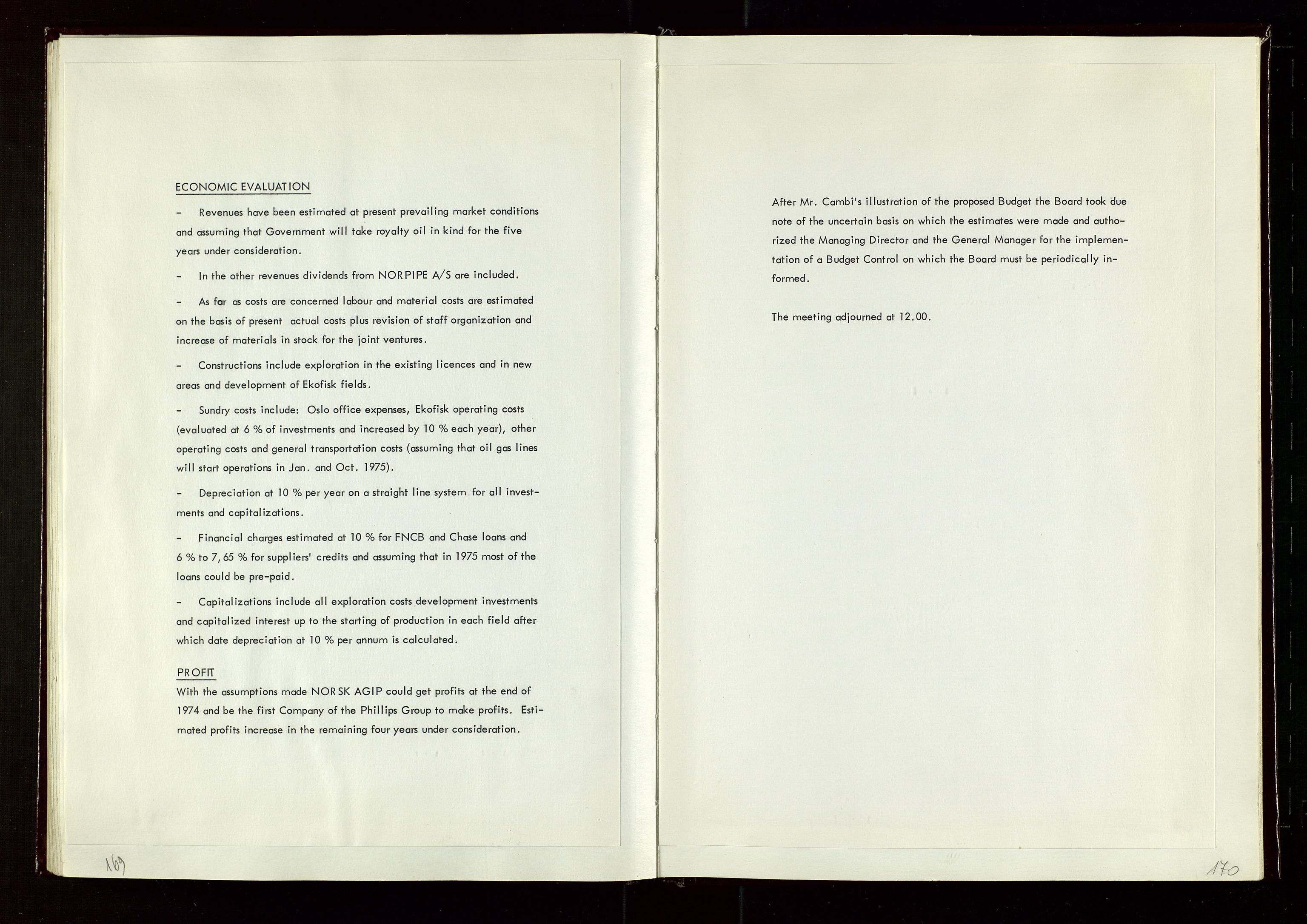 Pa 1583 - Norsk Agip AS, SAST/A-102138/A/Aa/L0002: General assembly and Board of Directors meeting minutes, 1972-1979, s. 169-170