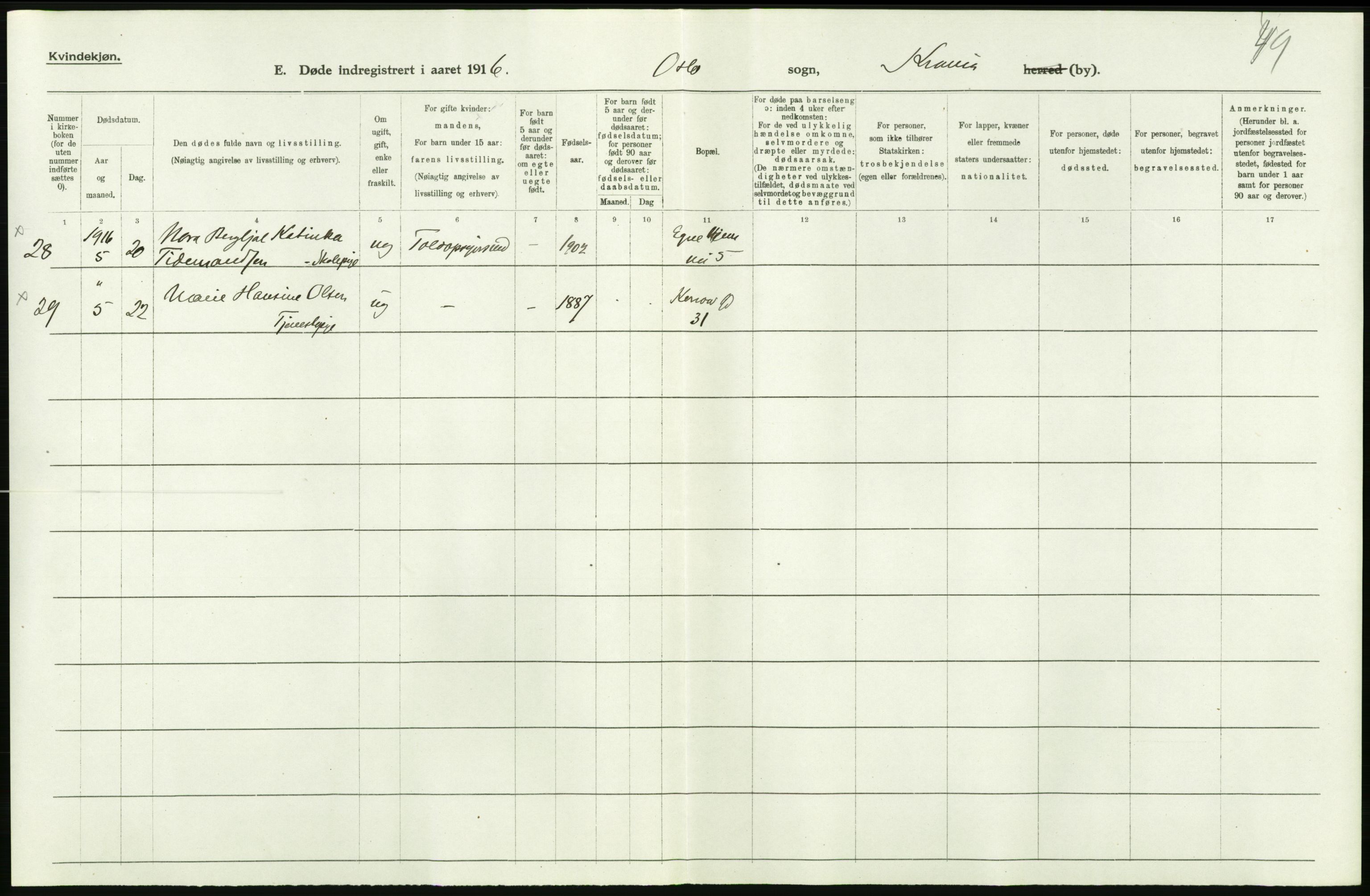 Statistisk sentralbyrå, Sosiodemografiske emner, Befolkning, AV/RA-S-2228/D/Df/Dfb/Dfbf/L0009: Kristiania: Døde., 1916, s. 390