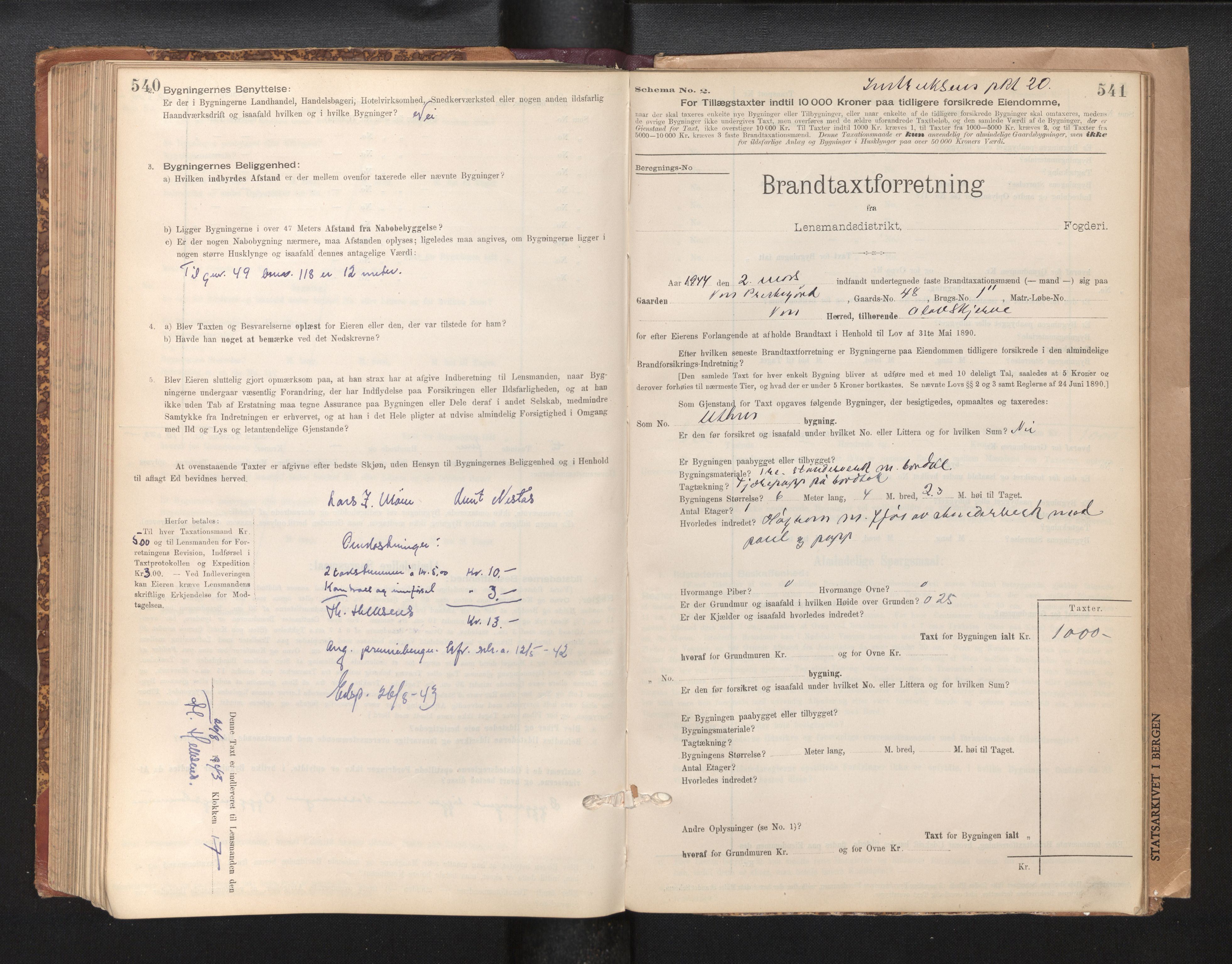 Lensmannen i Voss, SAB/A-35801/0012/L0008: Branntakstprotokoll, skjematakst, 1895-1945, s. 540-541