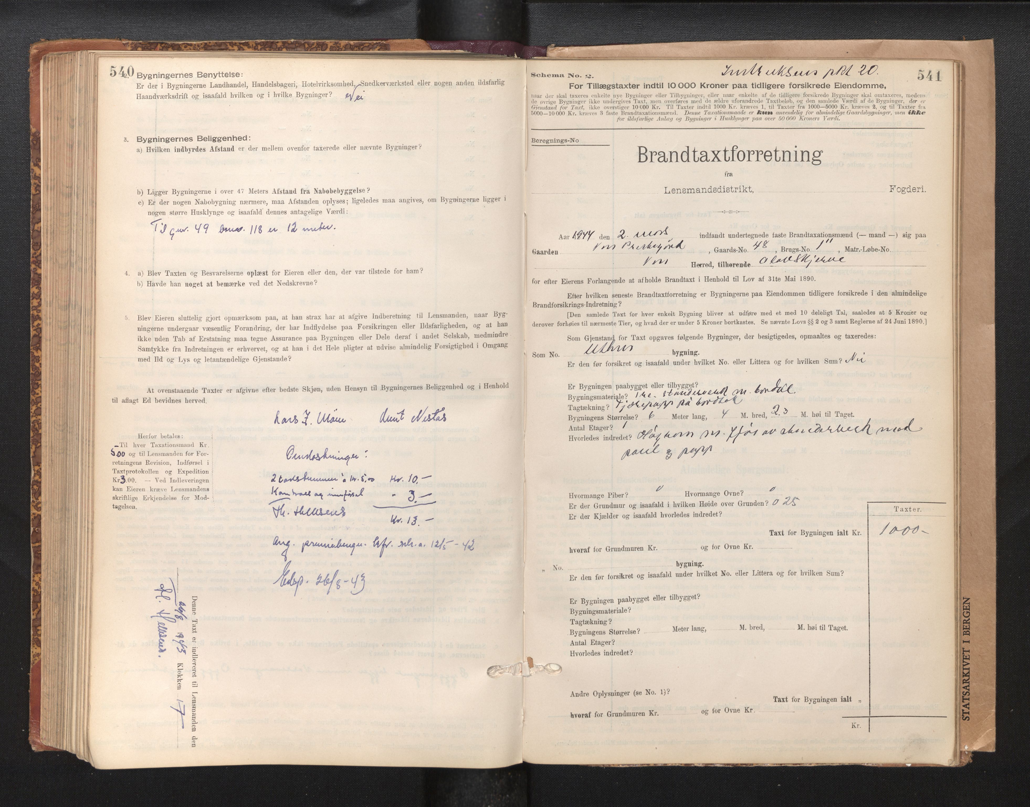 Lensmannen i Voss, AV/SAB-A-35801/0012/L0008: Branntakstprotokoll, skjematakst, 1895-1945, s. 540-541