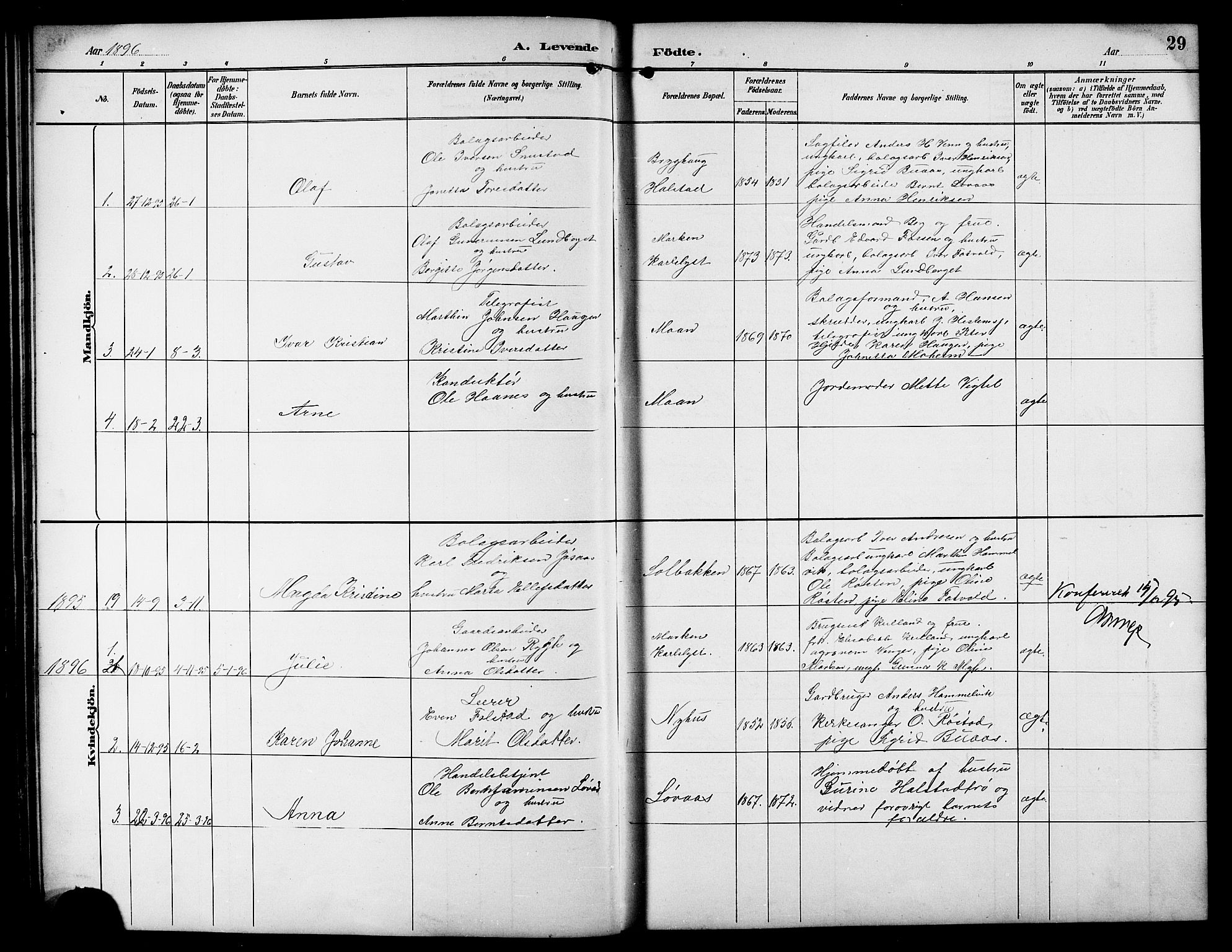 Ministerialprotokoller, klokkerbøker og fødselsregistre - Sør-Trøndelag, AV/SAT-A-1456/617/L0431: Klokkerbok nr. 617C01, 1889-1910, s. 29
