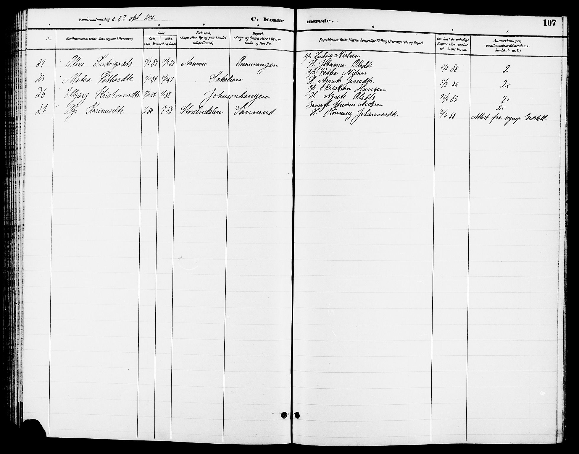 Ringsaker prestekontor, SAH/PREST-014/L/La/L0013: Klokkerbok nr. 13, 1891-1904, s. 107