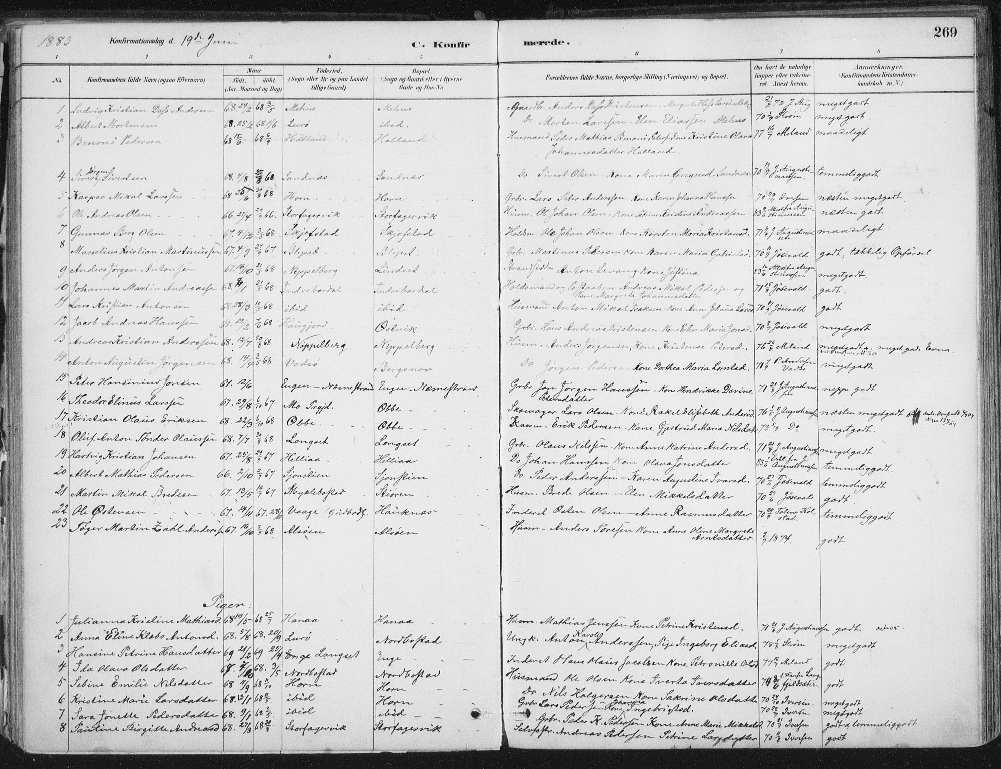 Ministerialprotokoller, klokkerbøker og fødselsregistre - Nordland, SAT/A-1459/838/L0552: Ministerialbok nr. 838A10, 1880-1910, s. 269