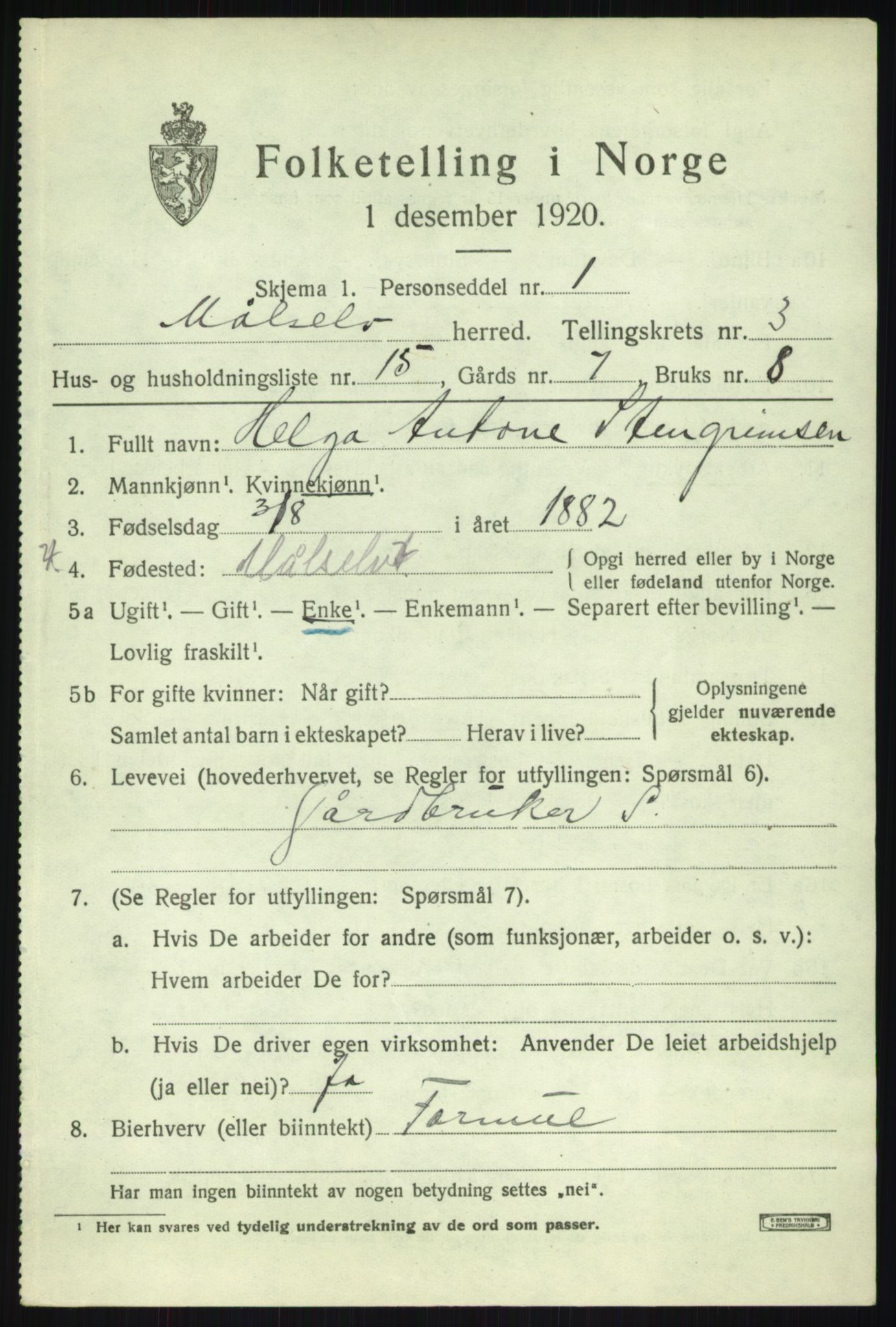 SATØ, Folketelling 1920 for 1924 Målselv herred, 1920, s. 2427