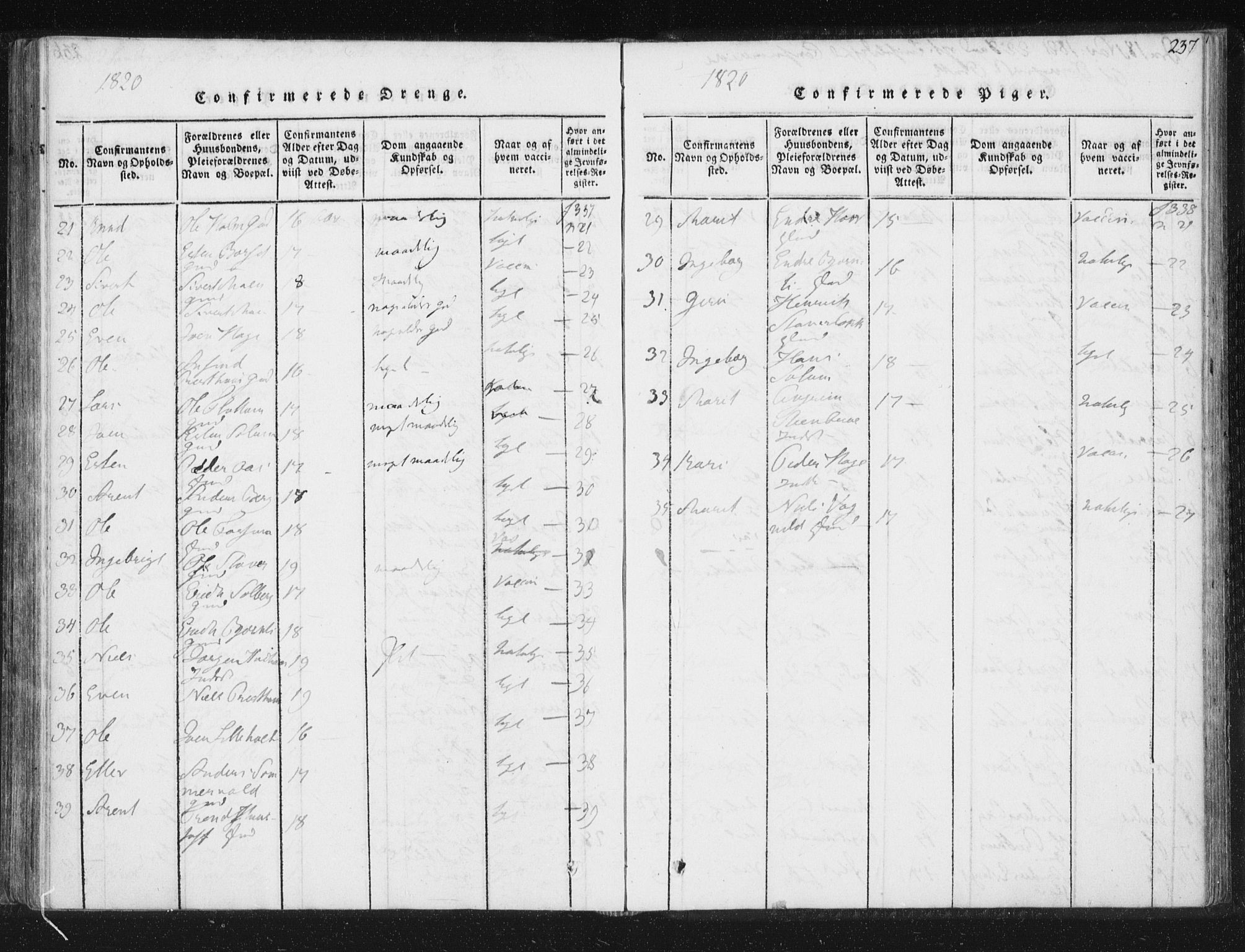 Ministerialprotokoller, klokkerbøker og fødselsregistre - Sør-Trøndelag, SAT/A-1456/689/L1037: Ministerialbok nr. 689A02, 1816-1842, s. 237