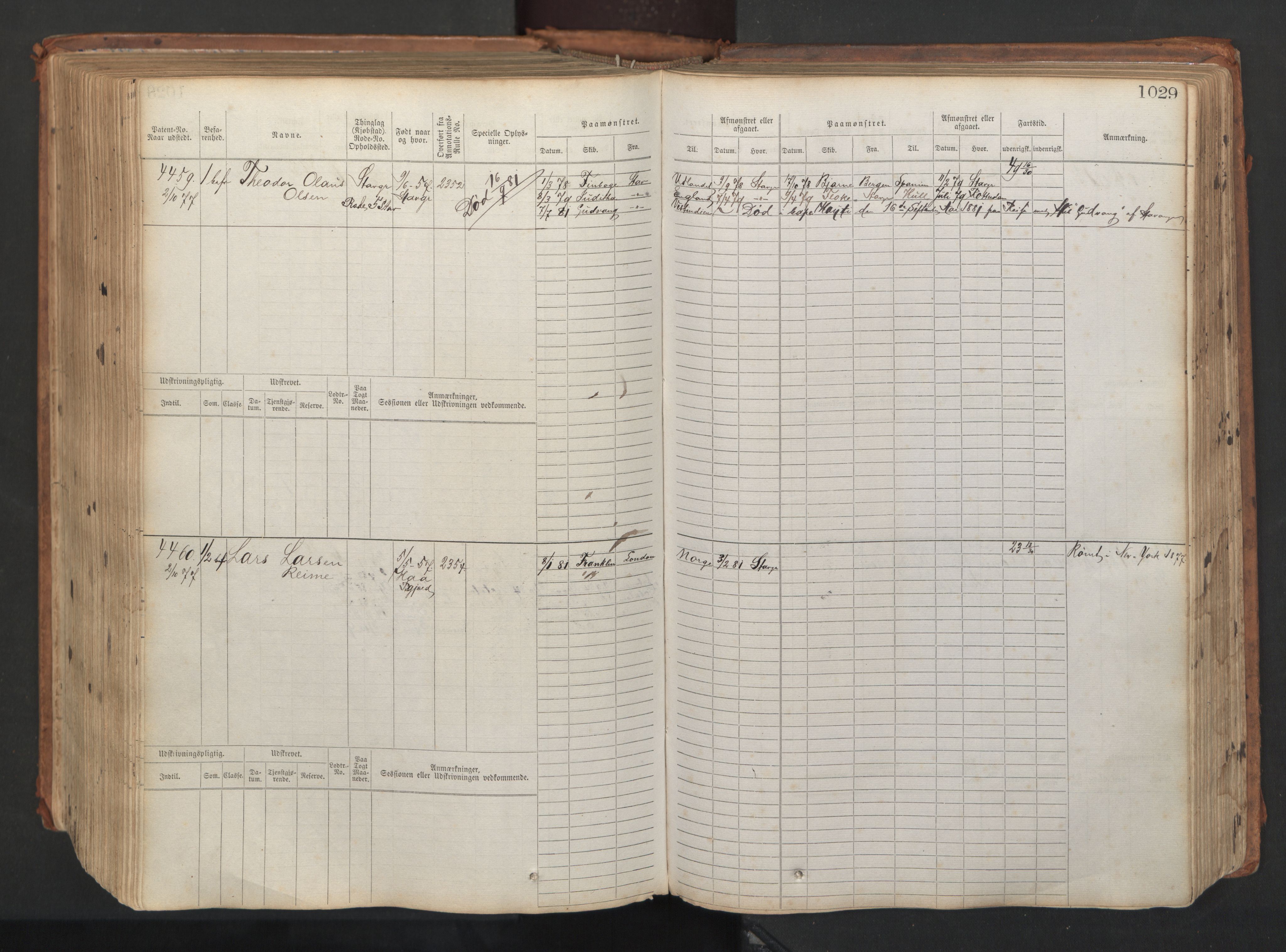 Stavanger sjømannskontor, AV/SAST-A-102006/F/Fb/Fbb/L0008: Sjøfartshovedrulle, patentnr. 3605-4804, 1873, s. 500