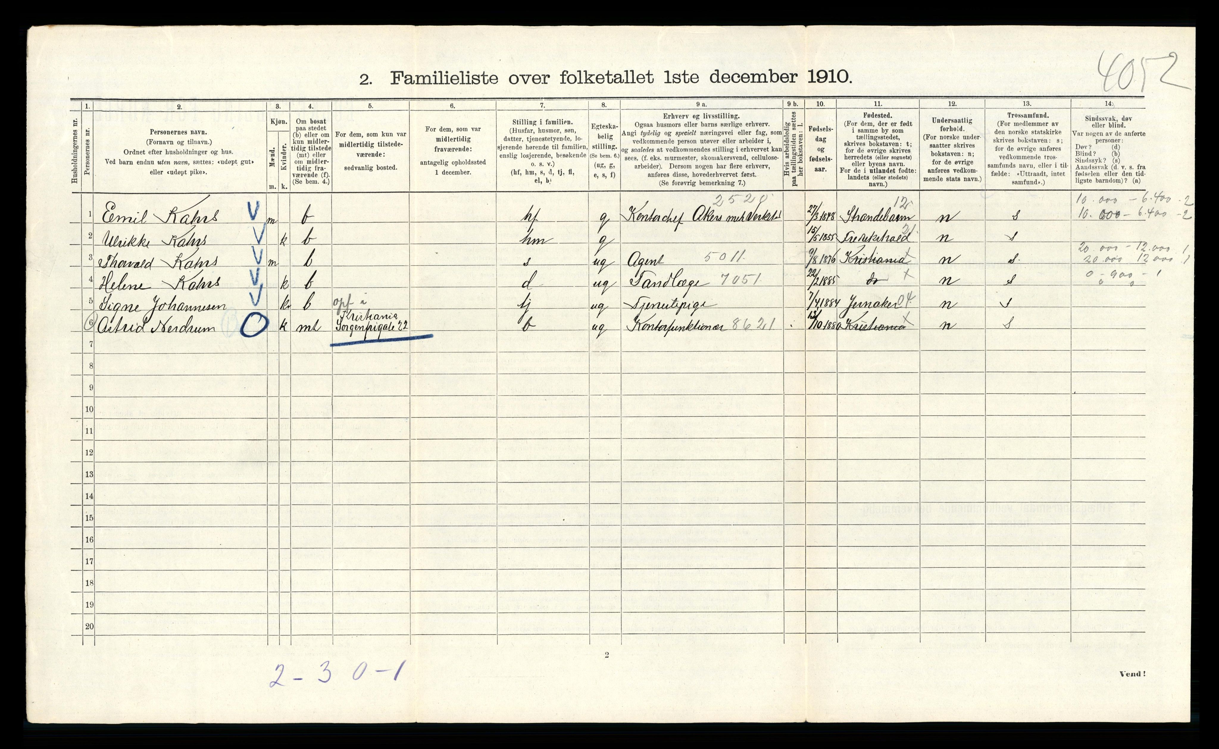 RA, Folketelling 1910 for 0301 Kristiania kjøpstad, 1910, s. 2540
