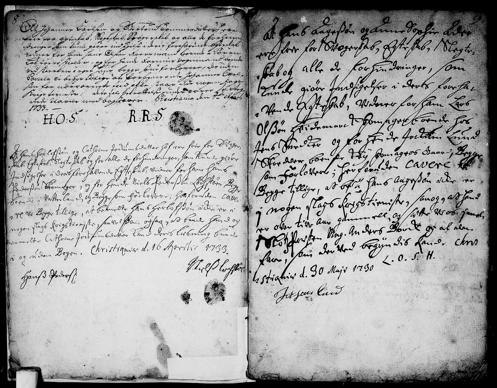 Aker prestekontor kirkebøker, AV/SAO-A-10861/L/L0001: Forlovererklæringer nr. 1, 1730-1735, s. 8-9