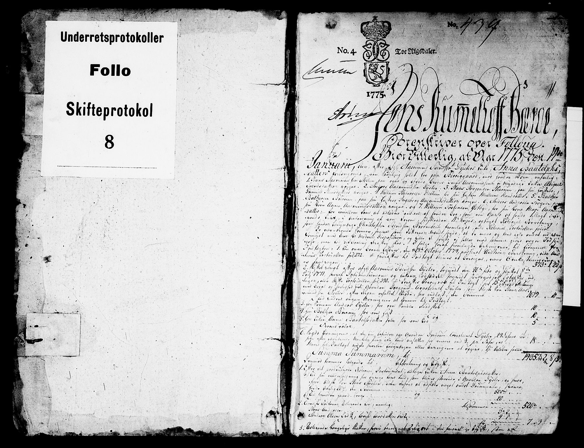 Follo sorenskriveri, AV/SAO-A-10274/H/Hb/L0008: Skifteprotokoll, 1775-1788, s. 0b-1a