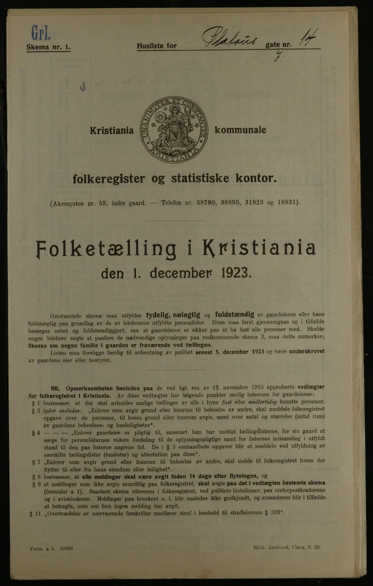 OBA, Kommunal folketelling 1.12.1923 for Kristiania, 1923, s. 88831