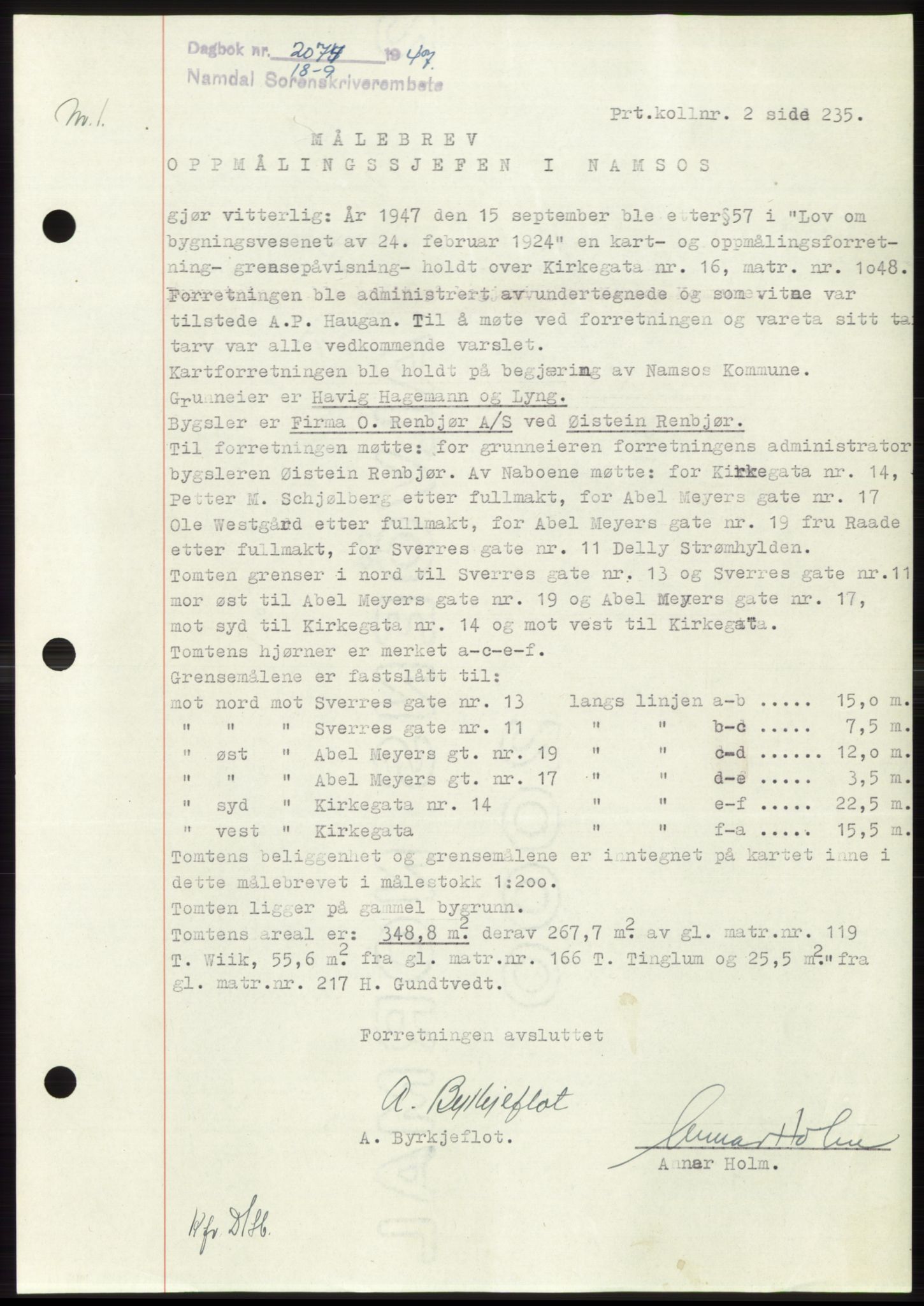 Namdal sorenskriveri, SAT/A-4133/1/2/2C: Pantebok nr. -, 1947-1947, Dagboknr: 2074/1947