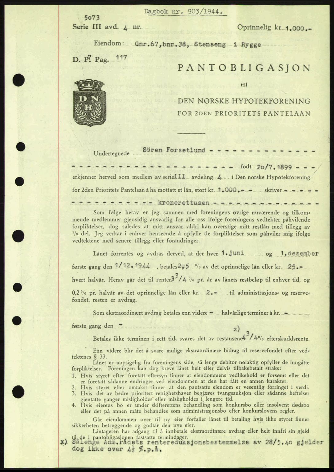 Moss sorenskriveri, SAO/A-10168: Pantebok nr. B13, 1943-1945, Dagboknr: 903/1944