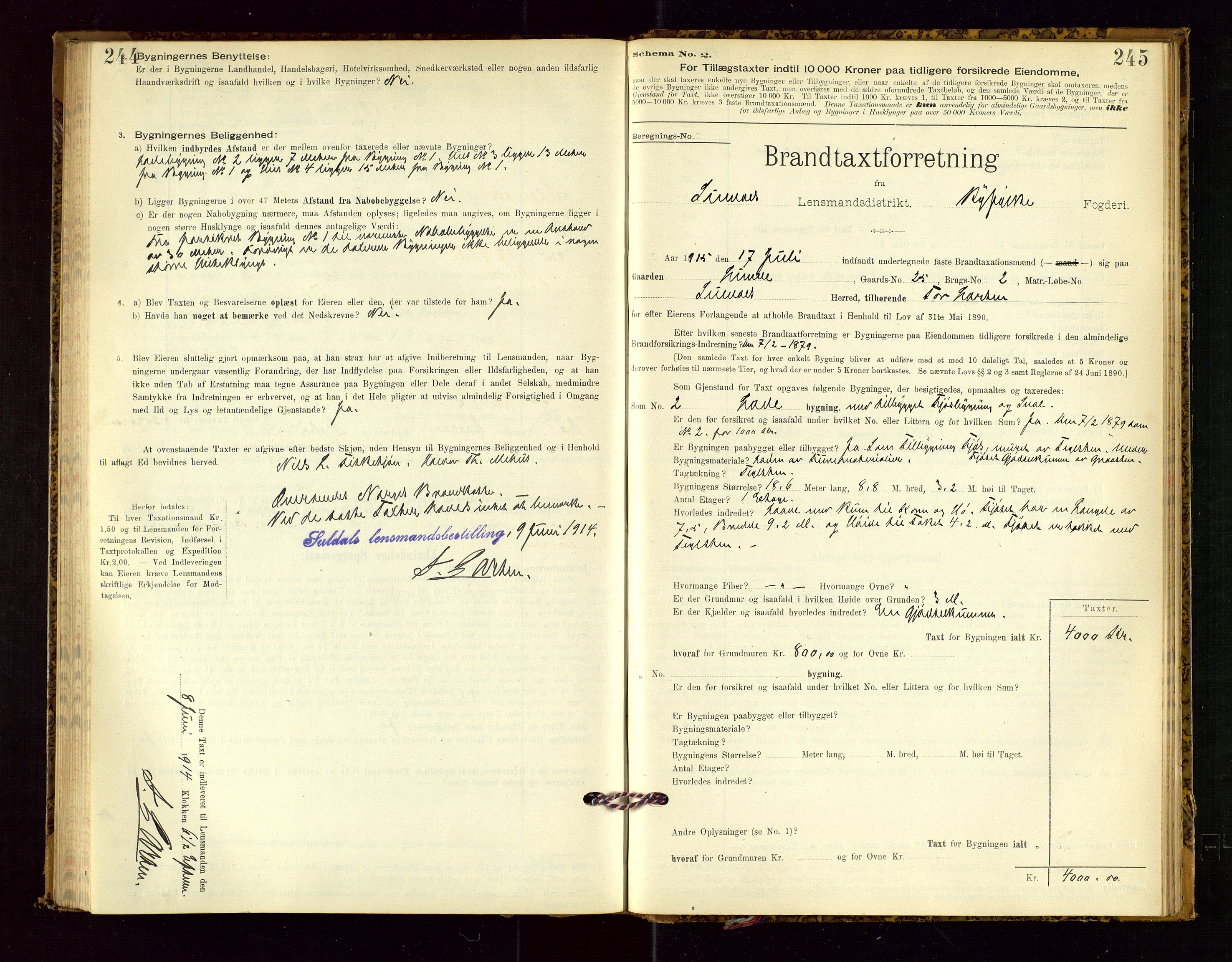 Suldal lensmannskontor, SAST/A-100419/Gob/L0001: "Brandtaxationsprotokol", 1894-1923, s. 244-245