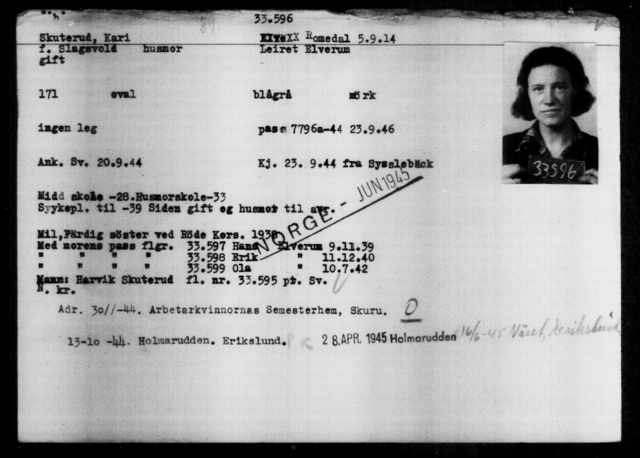Utenriksstasjonene, Legasjonen i Stockholm, Flyktningkontoret, AV/RA-S-6753/V/Va/L0013: Kjesäterkartoteket, flyktninger med registreringsnr. 31500-34731, 1940-1945, s. 2212
