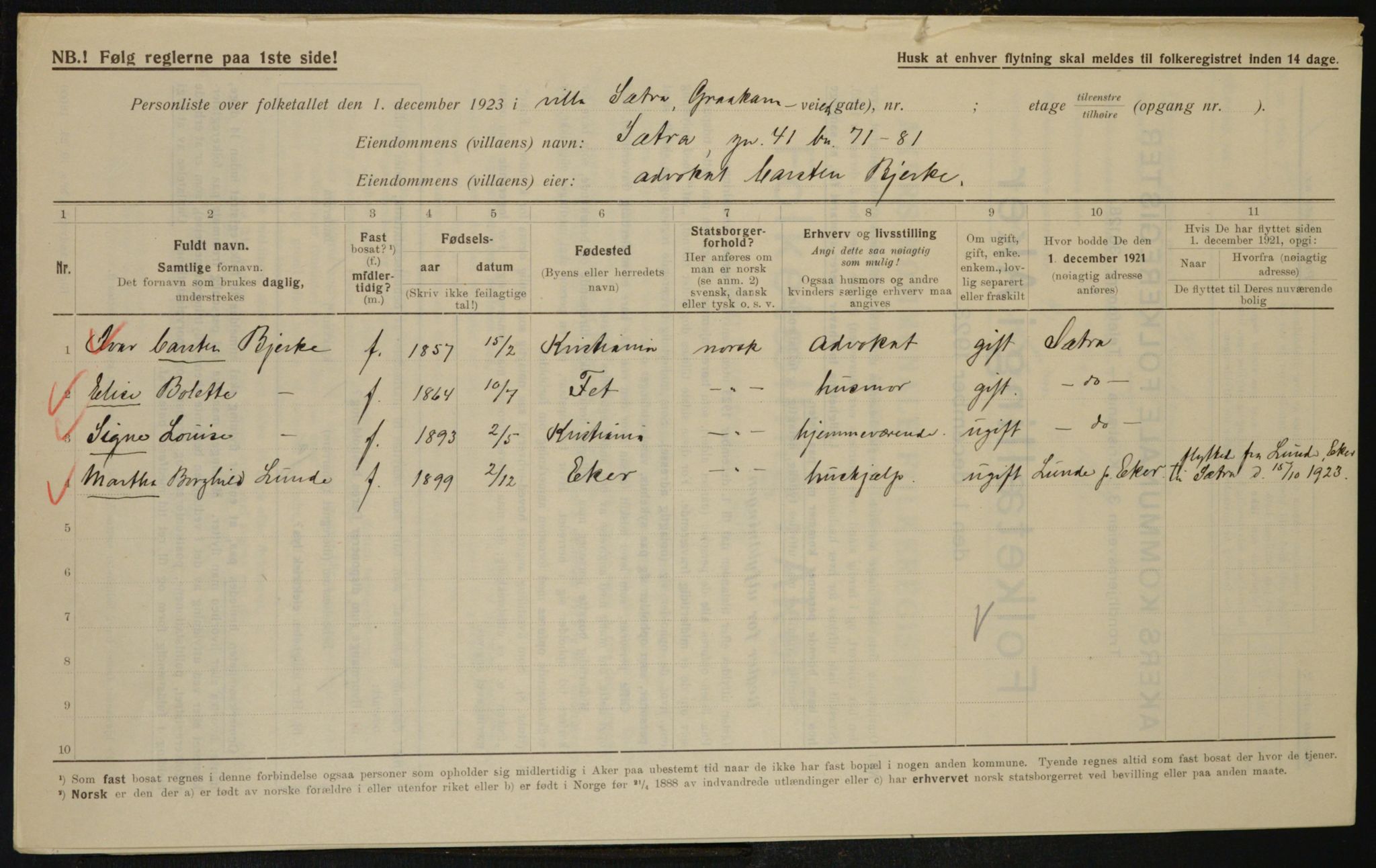 , Kommunal folketelling 1.12.1923 for Aker, 1923, s. 10209