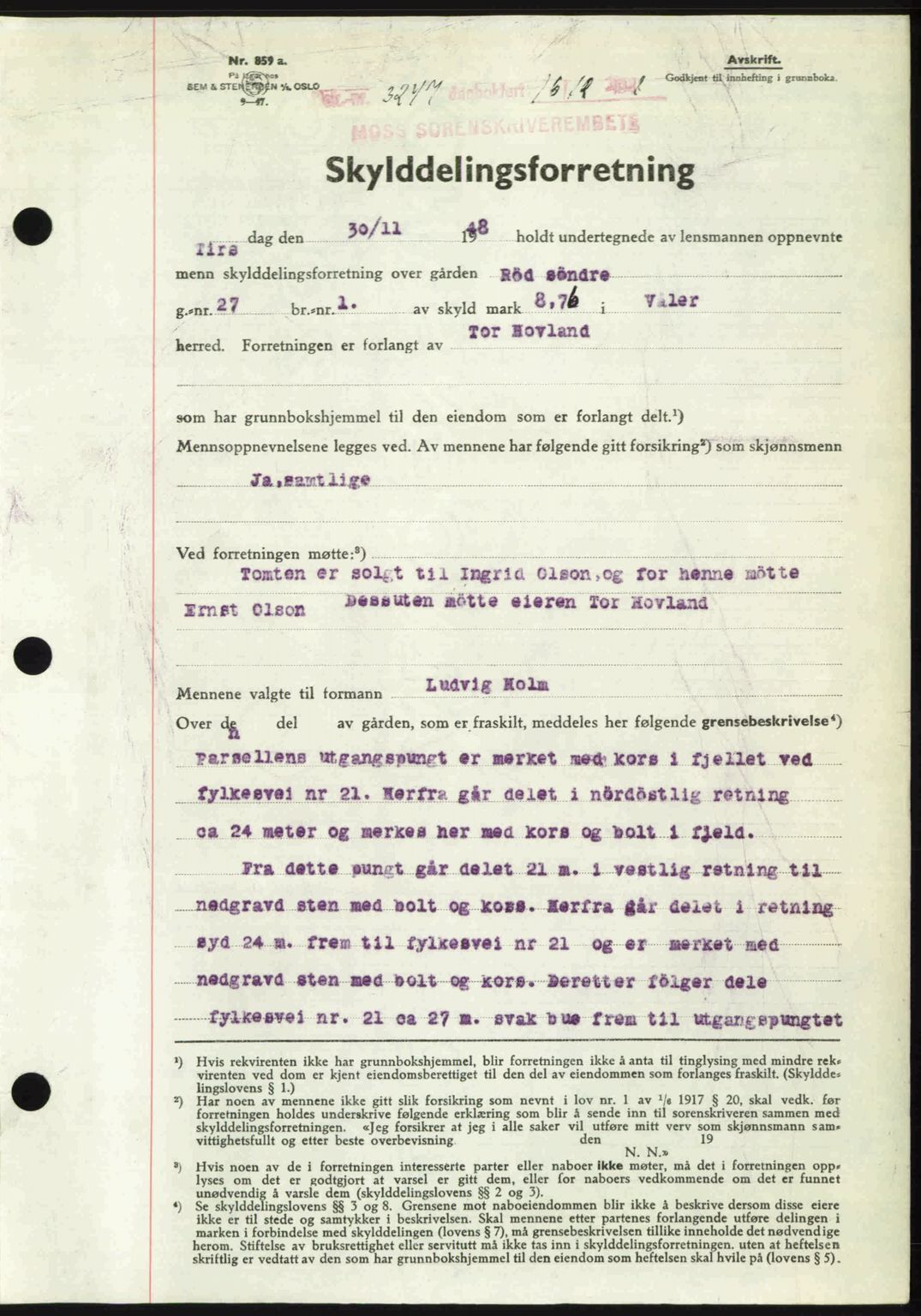 Moss sorenskriveri, SAO/A-10168: Pantebok nr. A20, 1948-1948, Dagboknr: 3247/1948