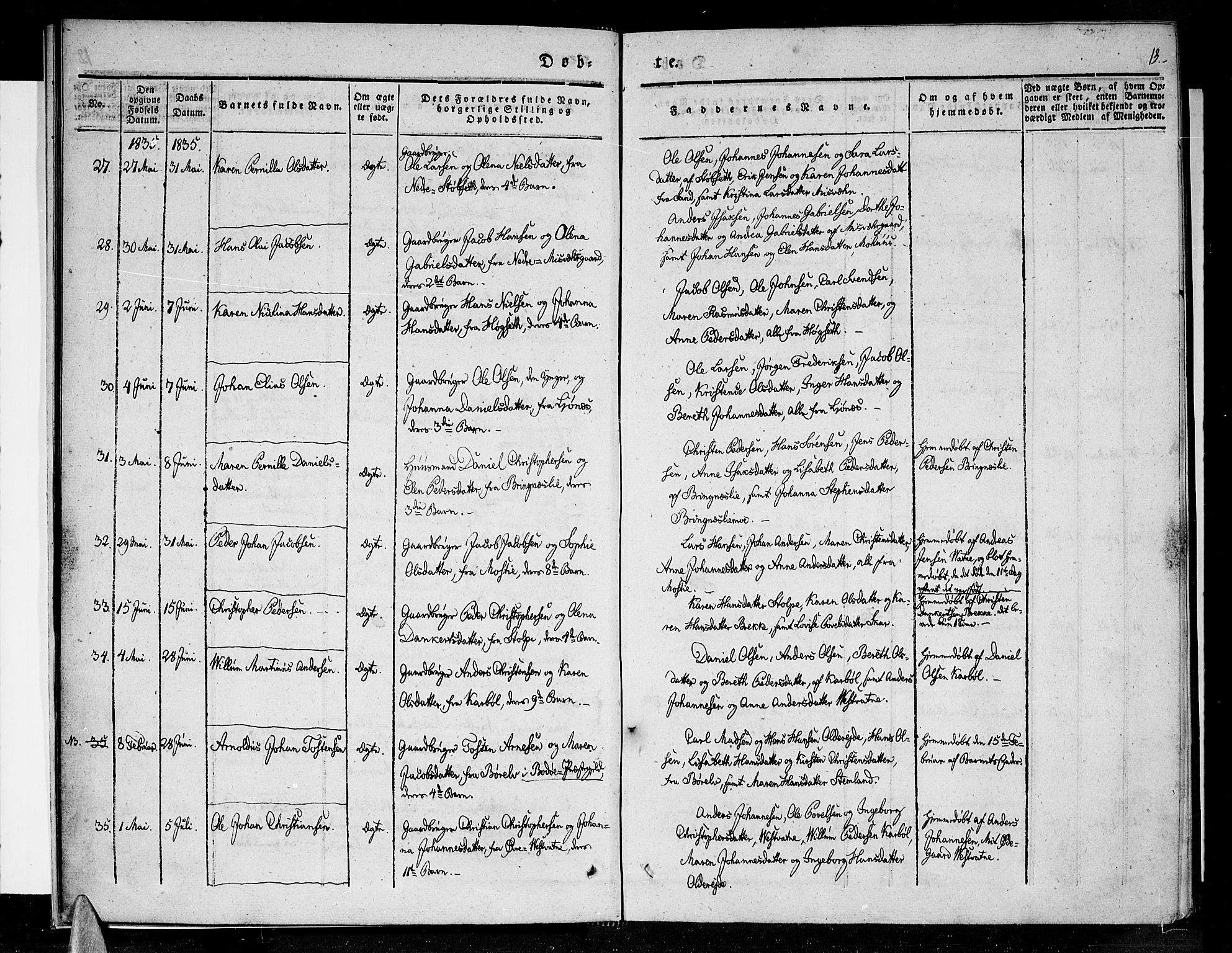 Ministerialprotokoller, klokkerbøker og fødselsregistre - Nordland, AV/SAT-A-1459/852/L0737: Ministerialbok nr. 852A07, 1833-1849, s. 13