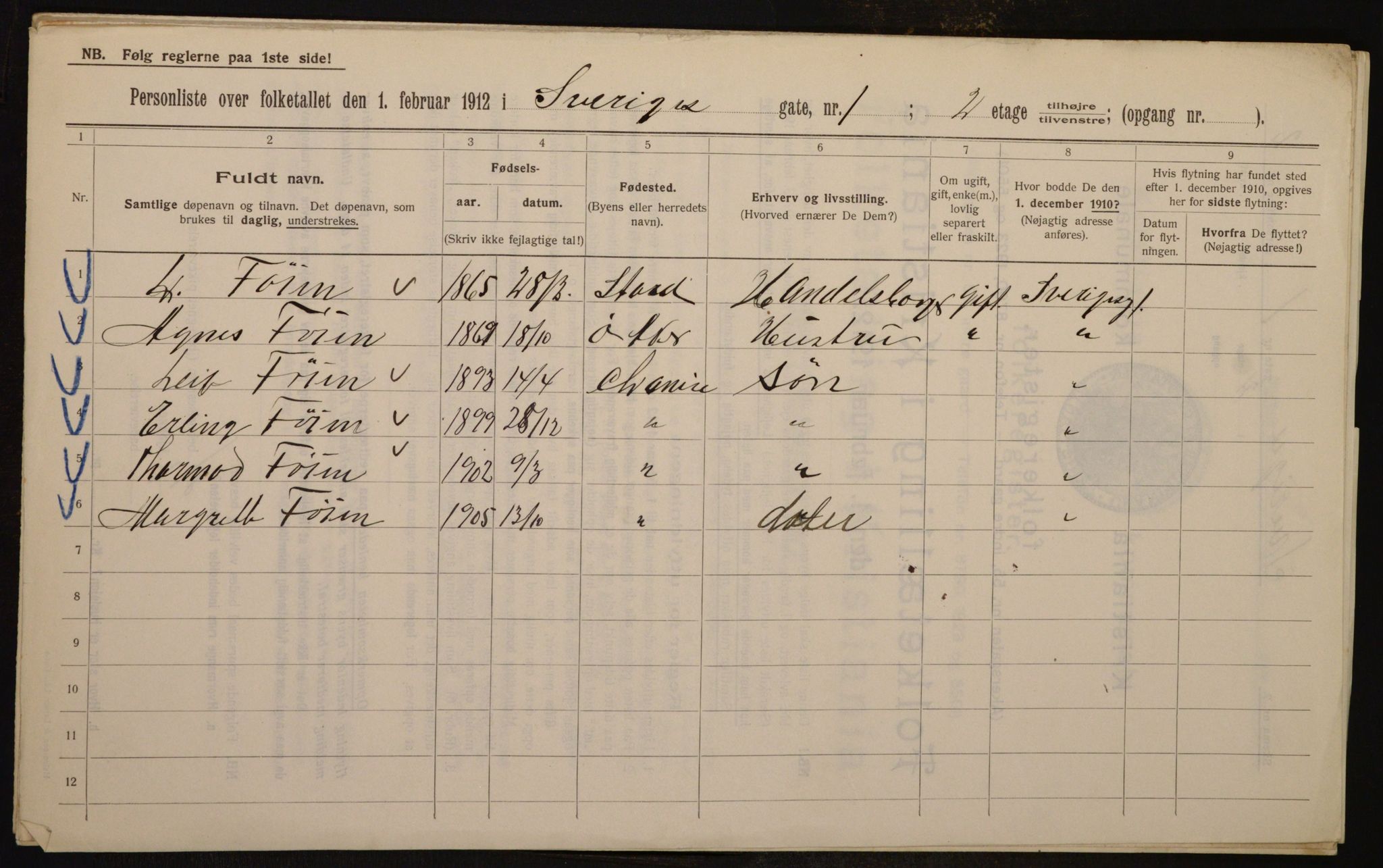 OBA, Kommunal folketelling 1.2.1912 for Kristiania, 1912, s. 105796