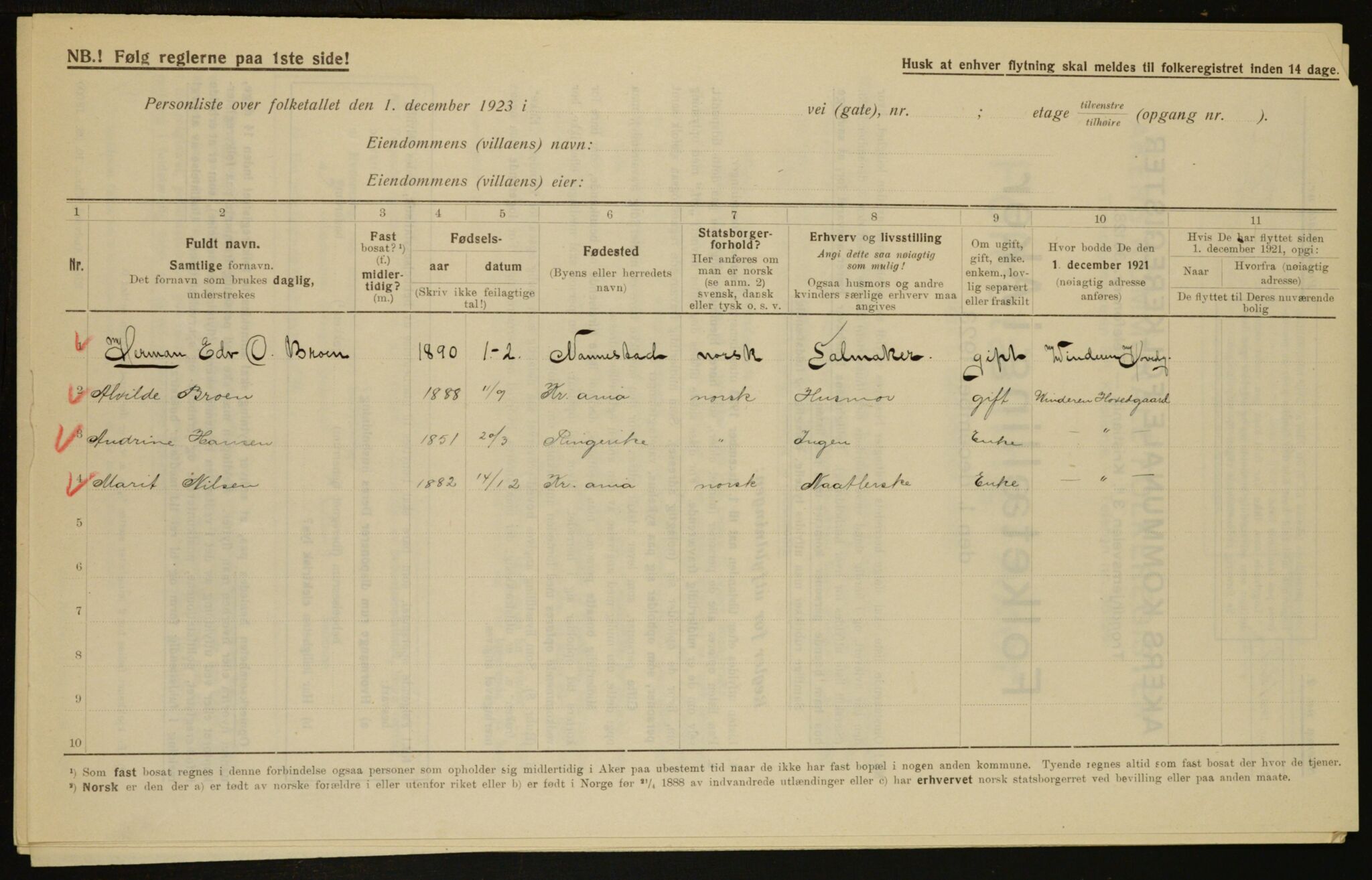 , Kommunal folketelling 1.12.1923 for Aker, 1923, s. 8265